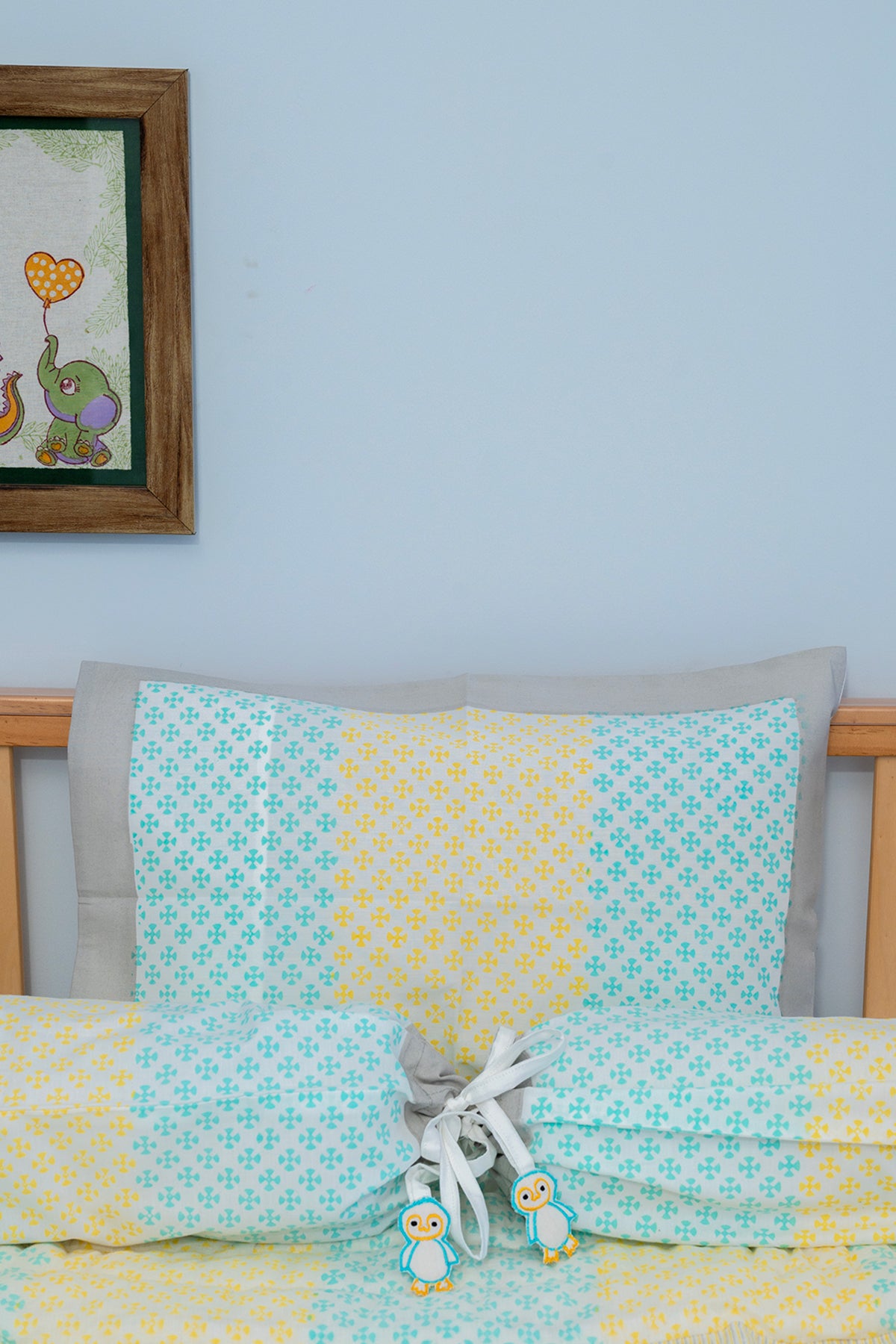 Blue Penguin Baby Bedding Cot Set