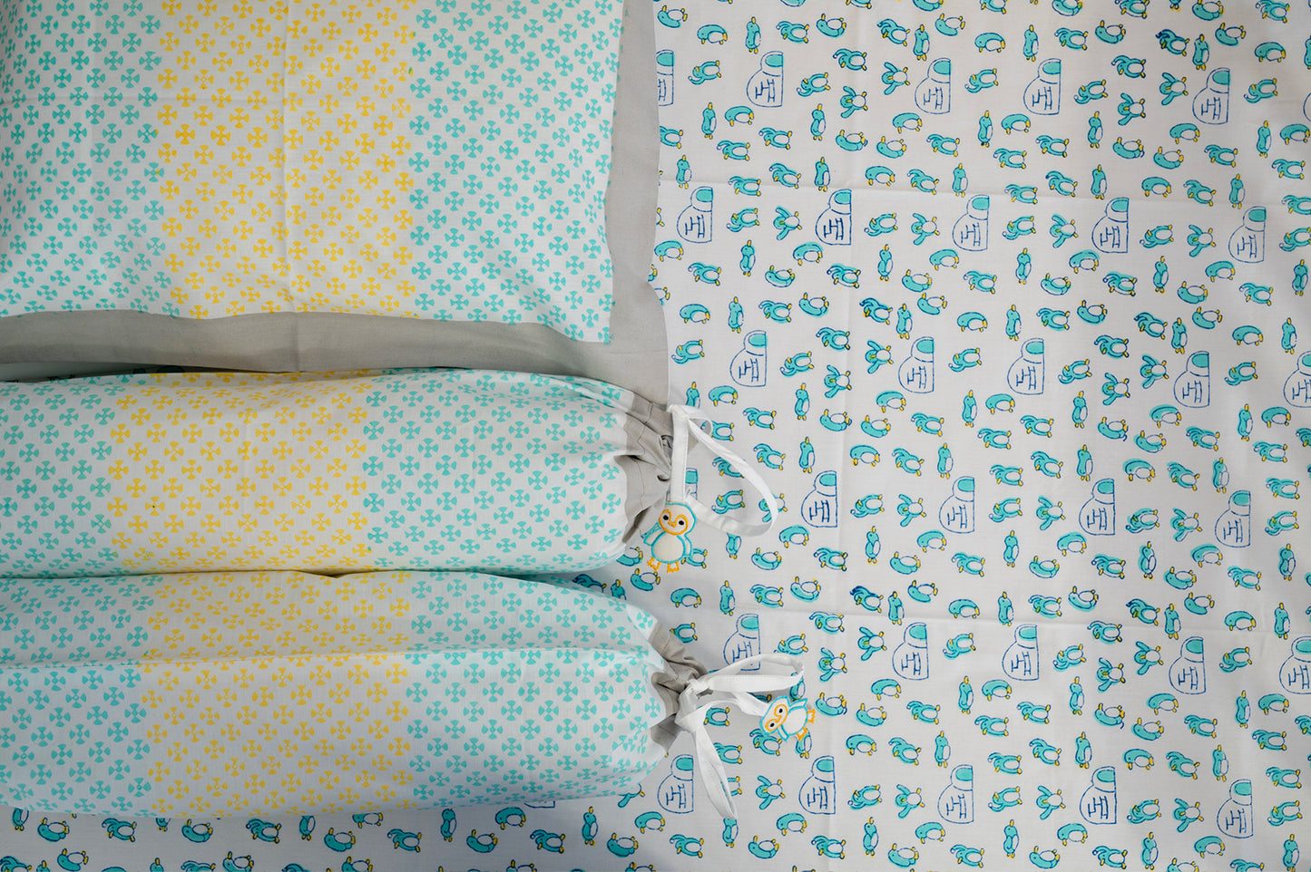 Blue Penguin Baby Bedding Cot Set