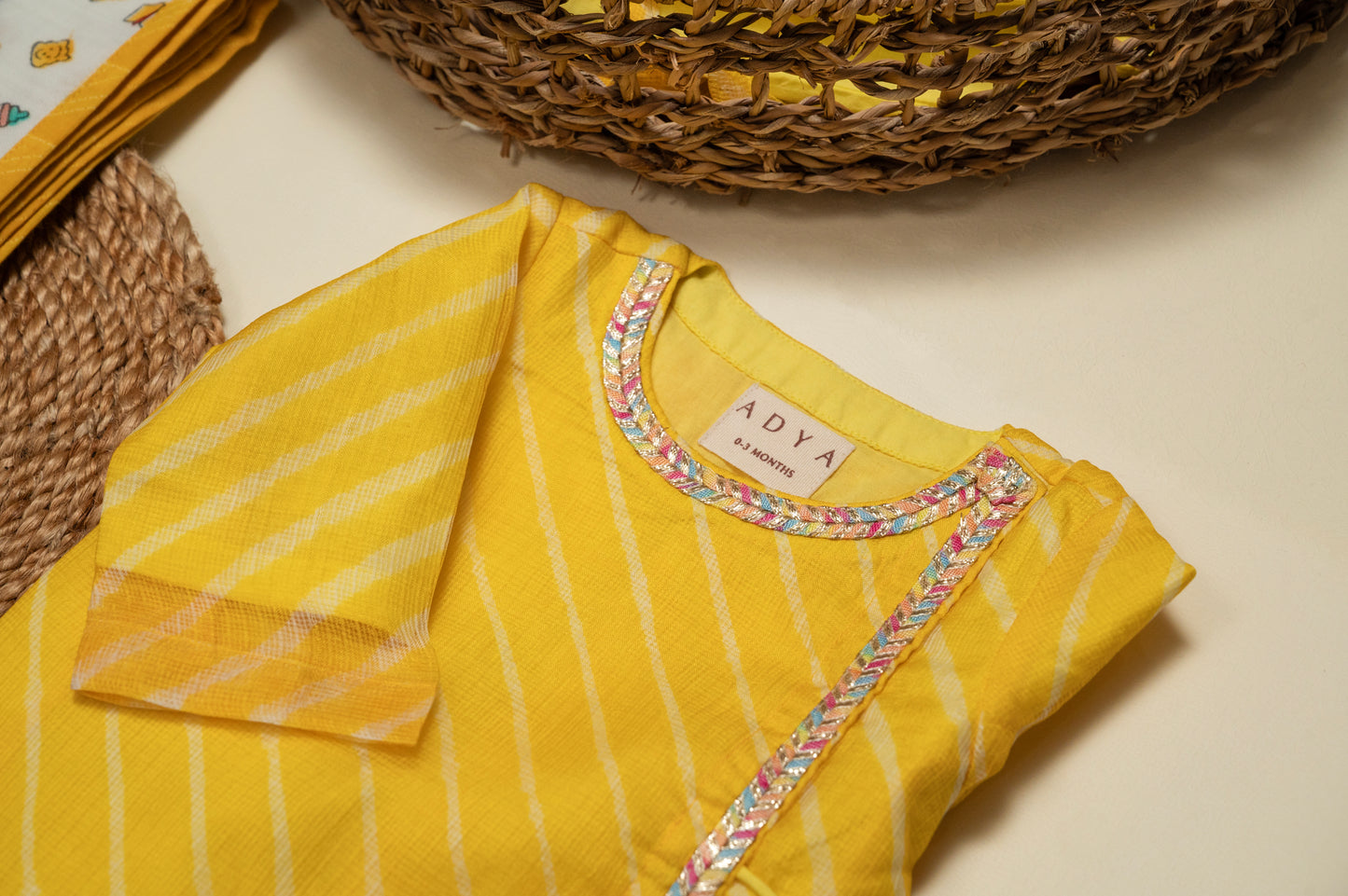 Newborn Yellow Leheriya Jamna Set for Boy