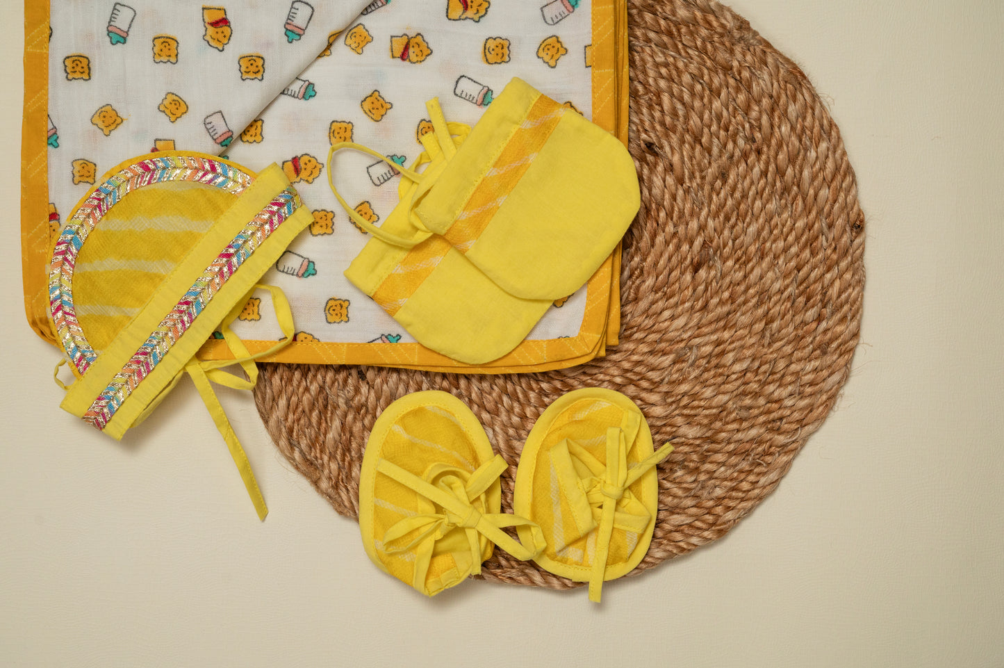 Newborn Yellow Leheriya Jamna Set for Boy