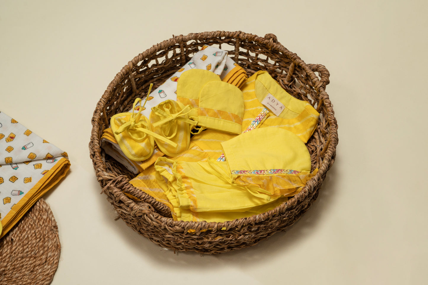 Newborn Yellow Leheriya Jamna Set for Girl