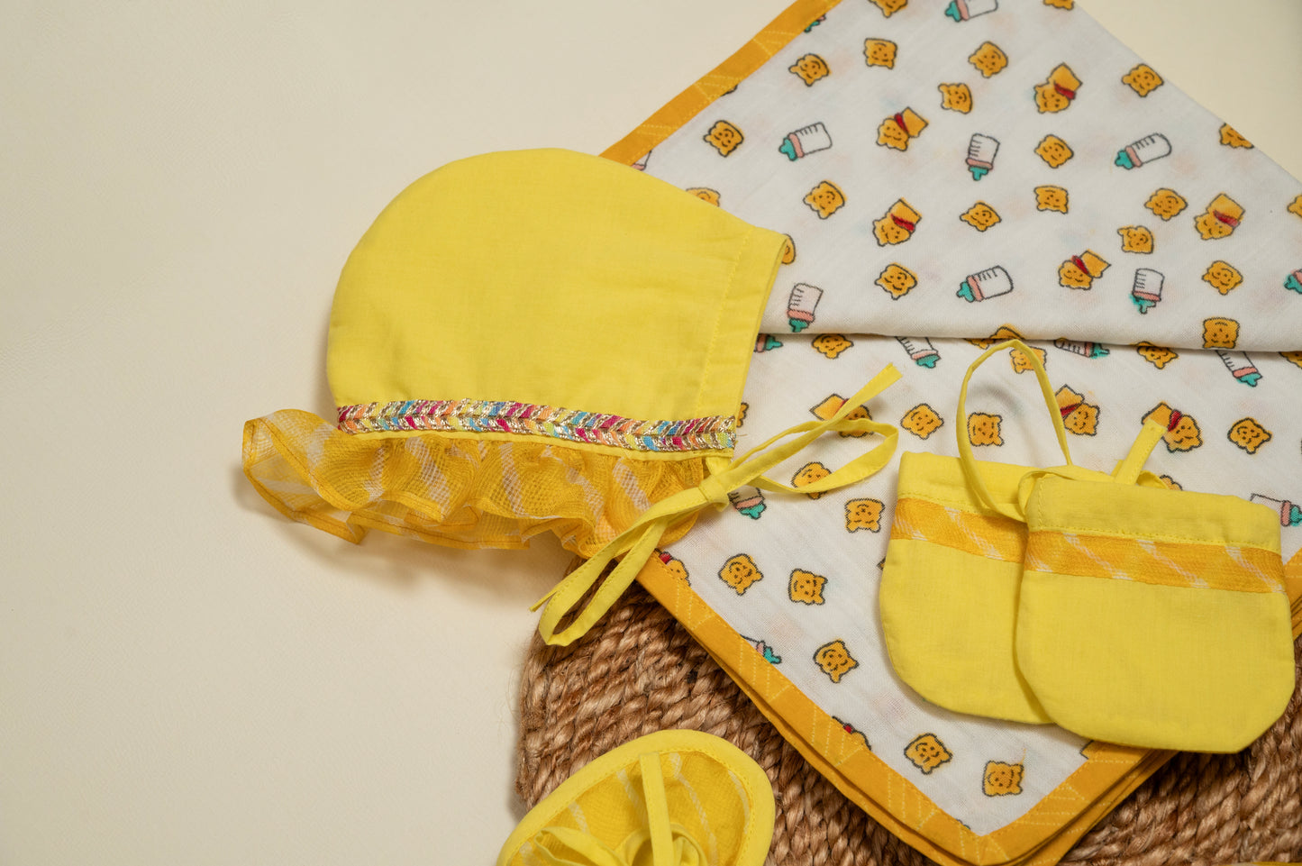 Newborn Yellow Leheriya Jamna Set for Girl