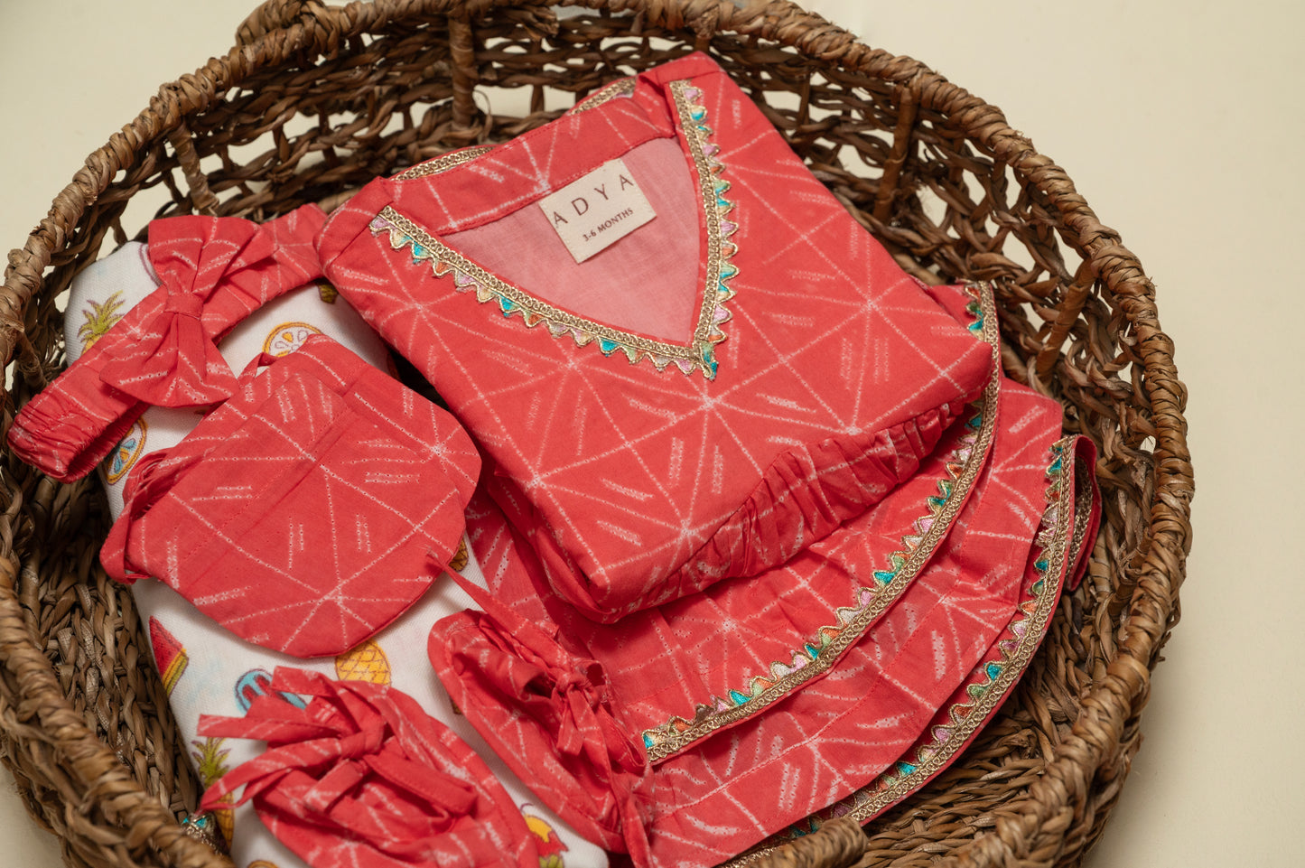 Newborn Pink Shibori Jamna Set for Girl