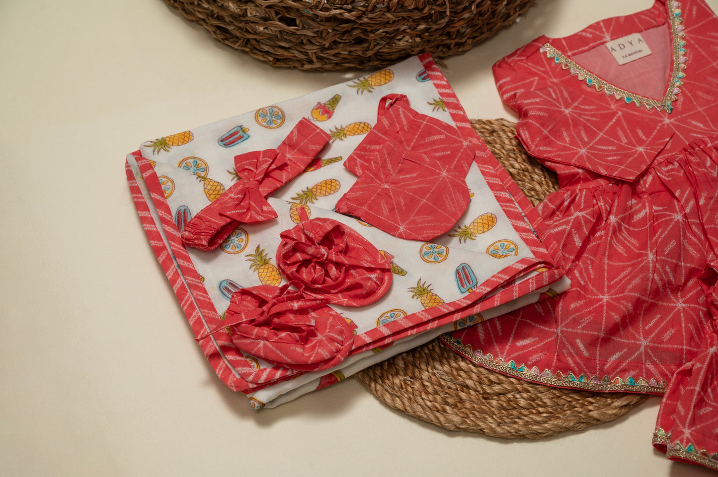 Newborn Pink Shibori Jamna Set for Girl