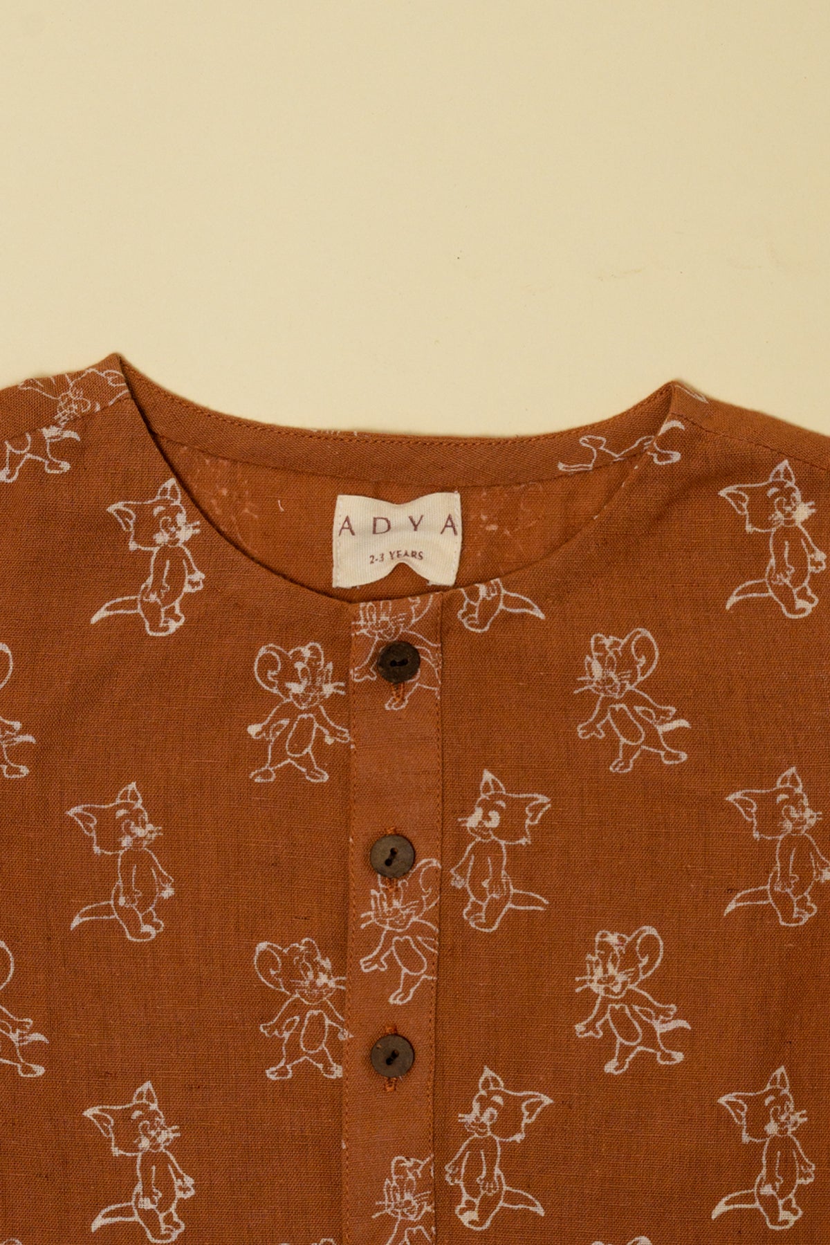 Brown Tom & Jerry Block Print Kurta Set