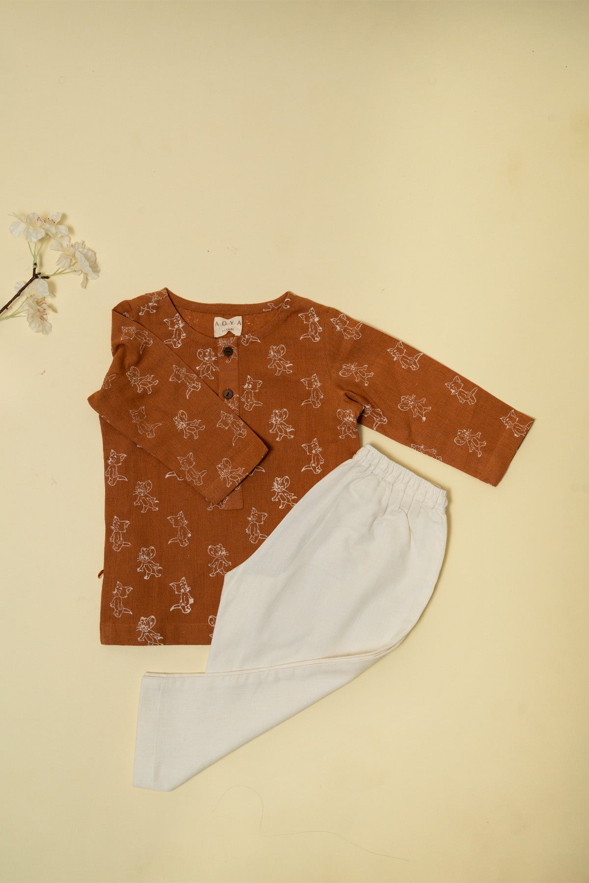 Brown Tom & Jerry Block Print Kurta Set