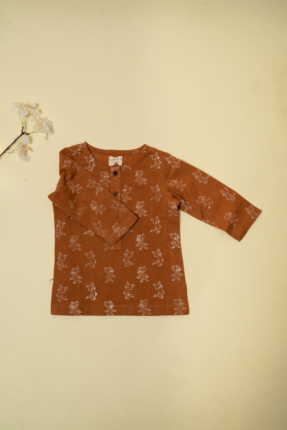 Brown Tom & Jerry Block Print Kurta Set