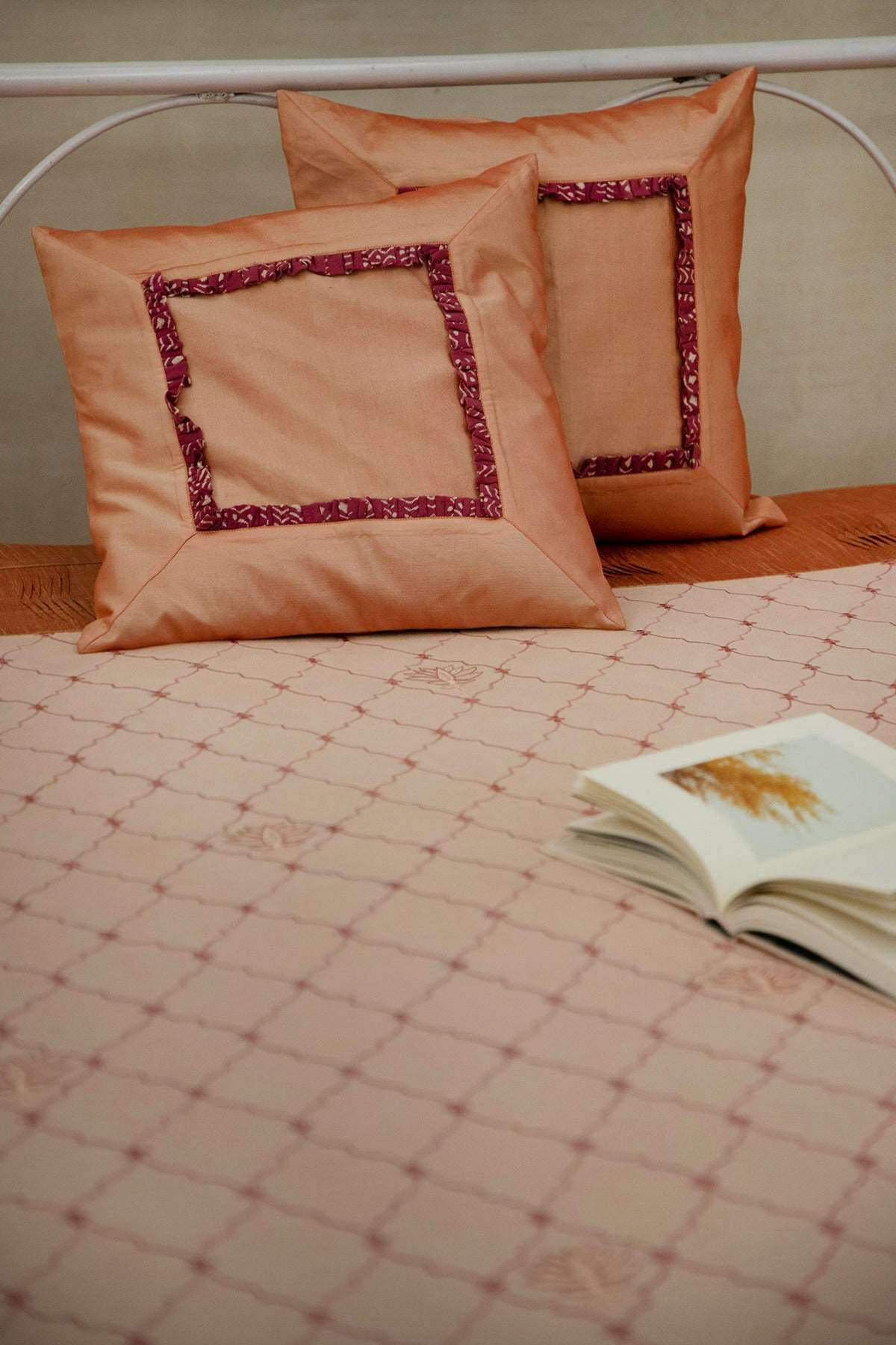 Fossil & Orange Sacred Lotus Premium Bedcover