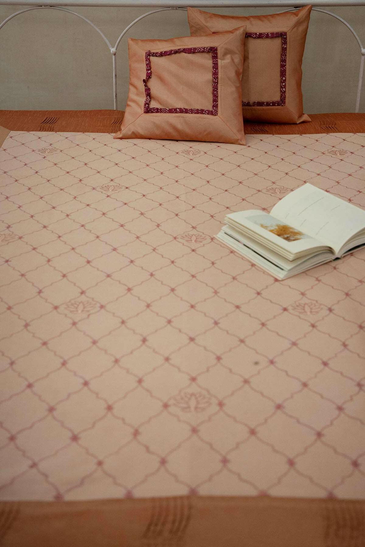 Fossil & Orange Sacred Lotus Premium Bedcover