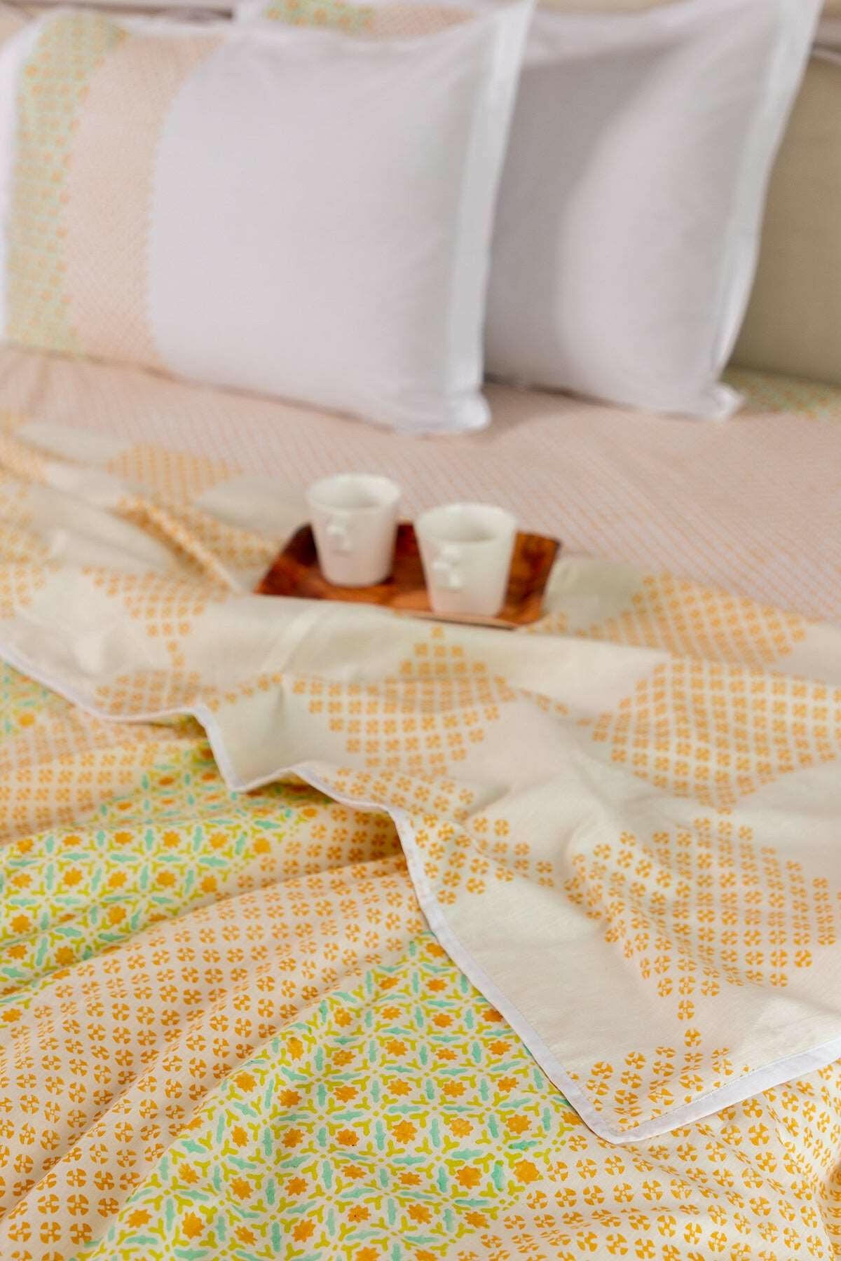 Aqua & Apple Green Polygon Cotton Dohar
