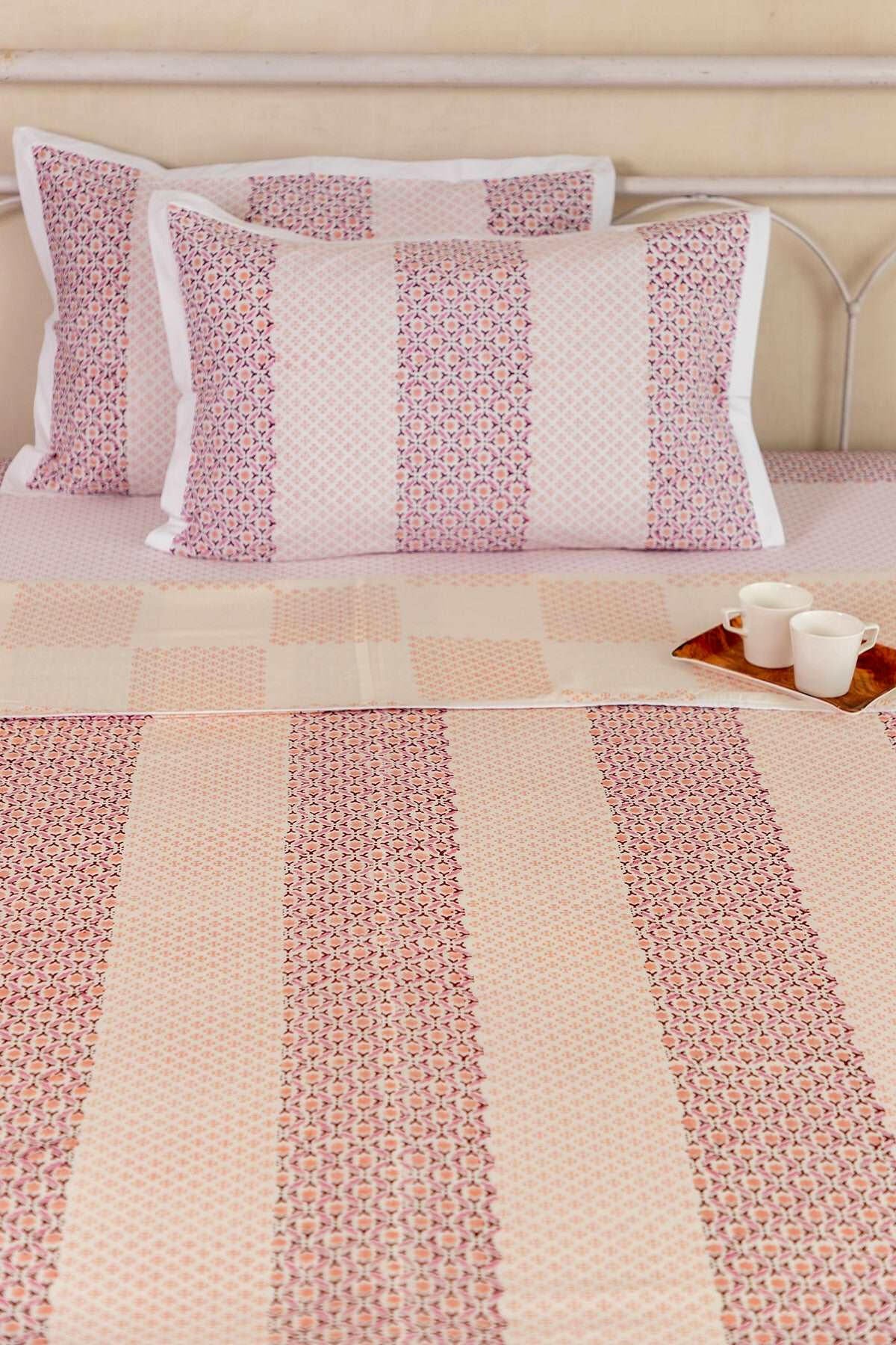 Fired Brick & Rose Tan Polygon Cotton Dohar