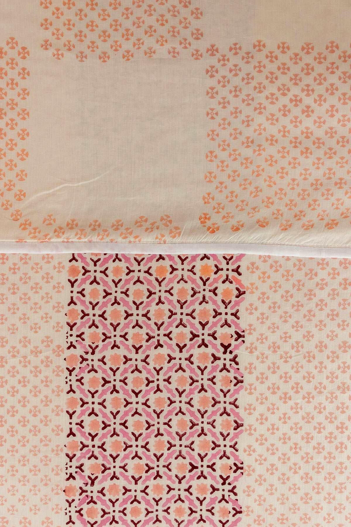 Fired Brick & Rose Tan Polygon Cotton Dohar