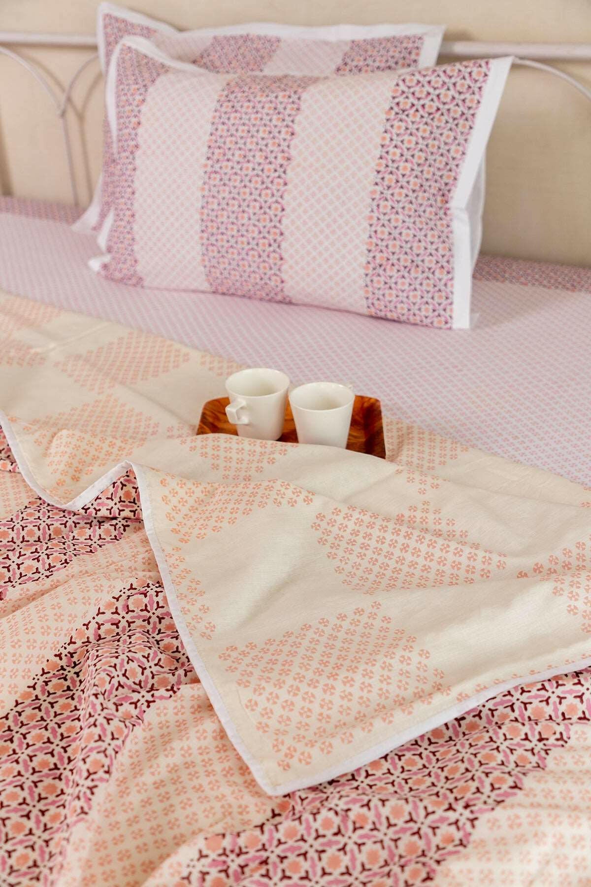 Fired Brick & Rose Tan Polygon Cotton Dohar