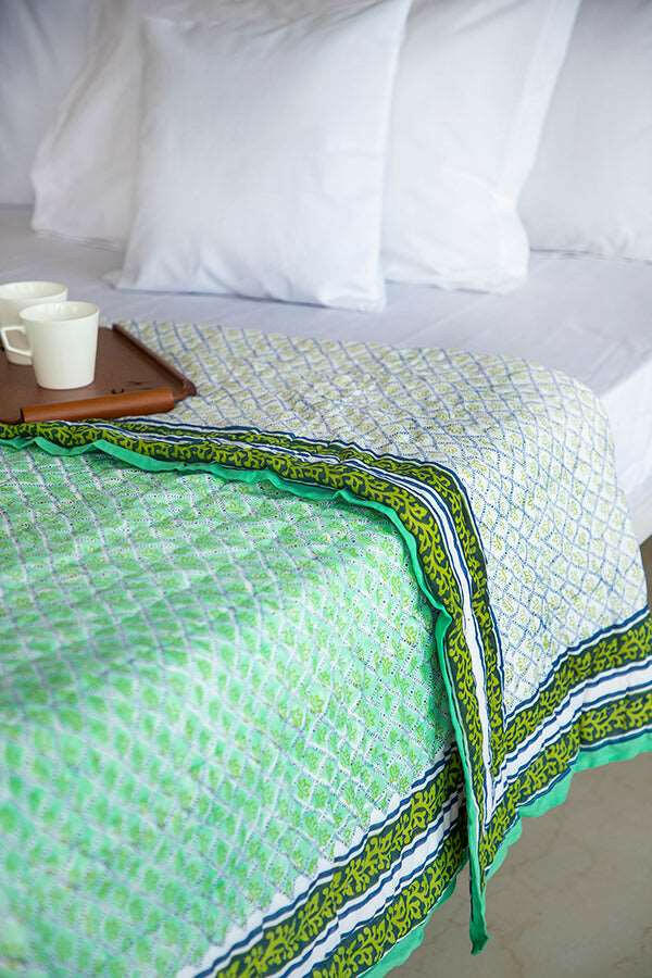 Green Navy Lotus Box Quilt