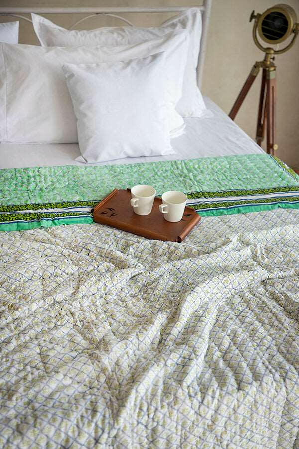 Green Navy Lotus Box Quilt