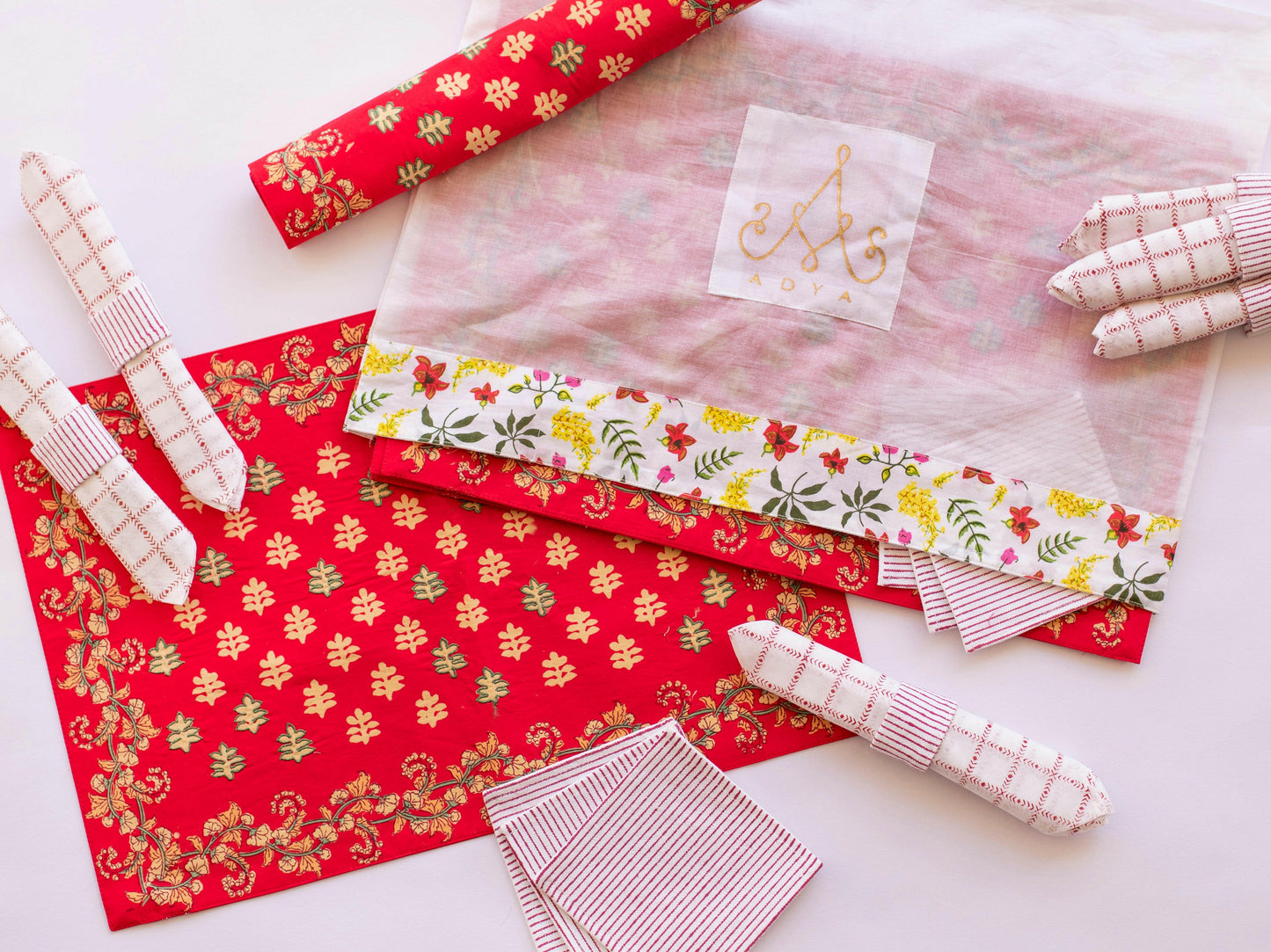Red Ripple Cotton Table Mats Set