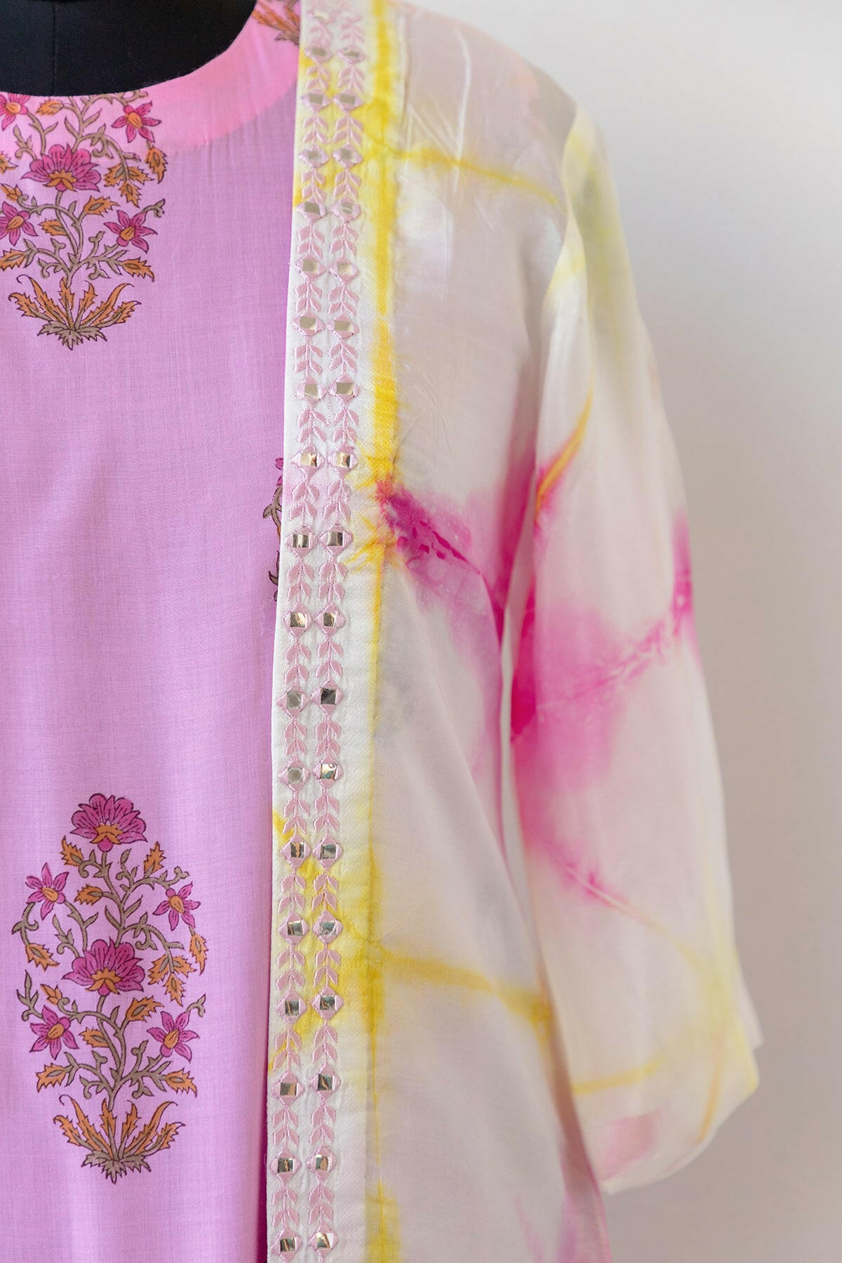 Pink Modal Satin Block Printed Kurta