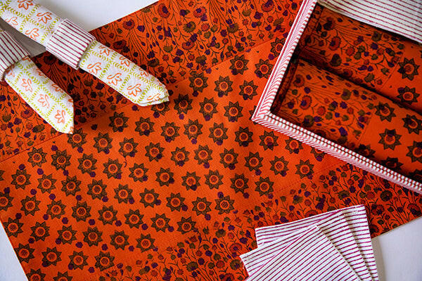Coral Orange Floral Table Mats Set