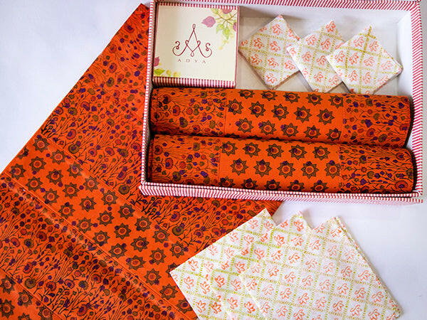 Coral Orange Floral Table Mats Set