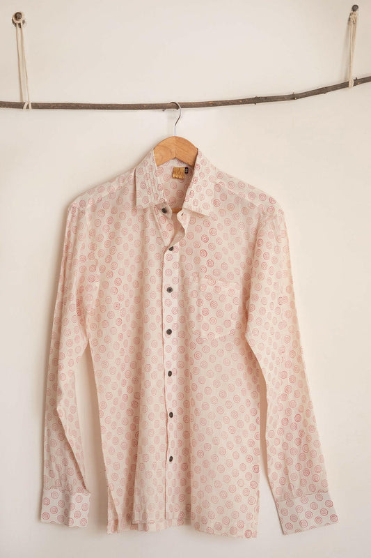 White Hand Block Printed Men's Shirt