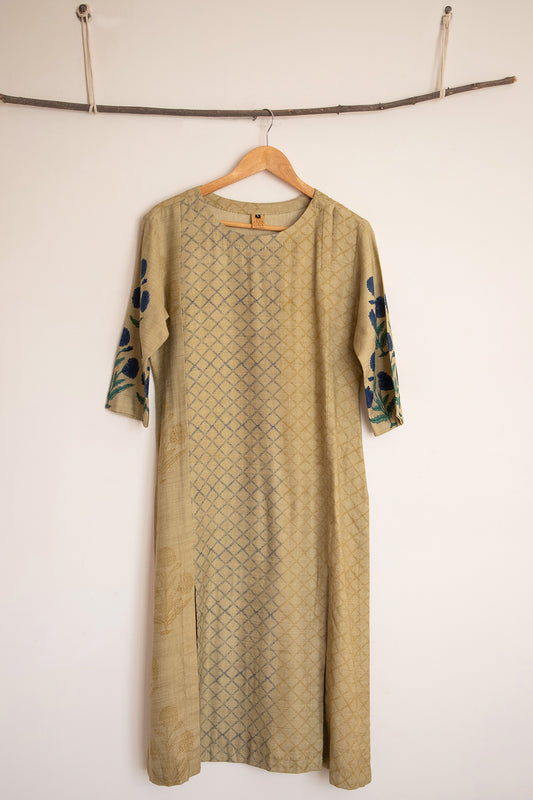 Green Hand Block Printed Woolen Kurta