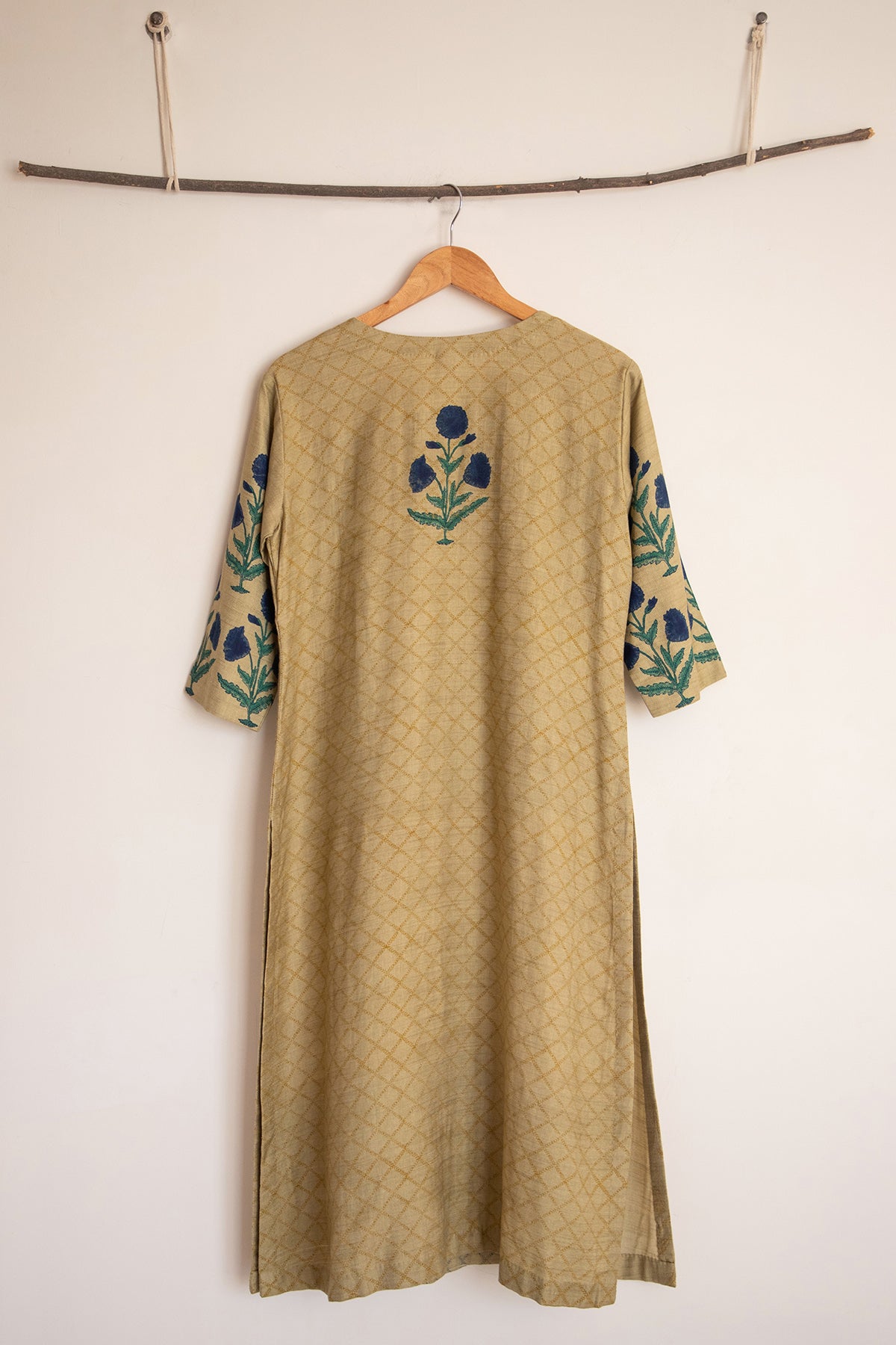 Green Hand Block Printed Woolen Kurta
