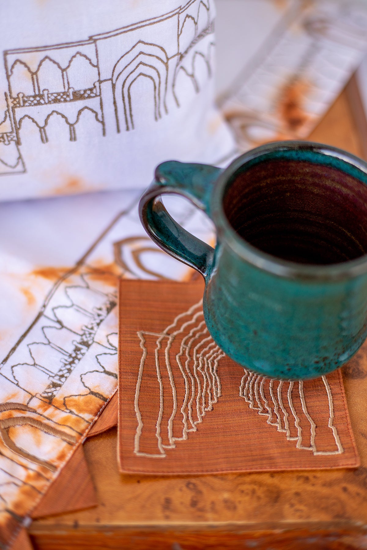 Copper & Gold Pinkcity Embroidered Cushion & Runner Set