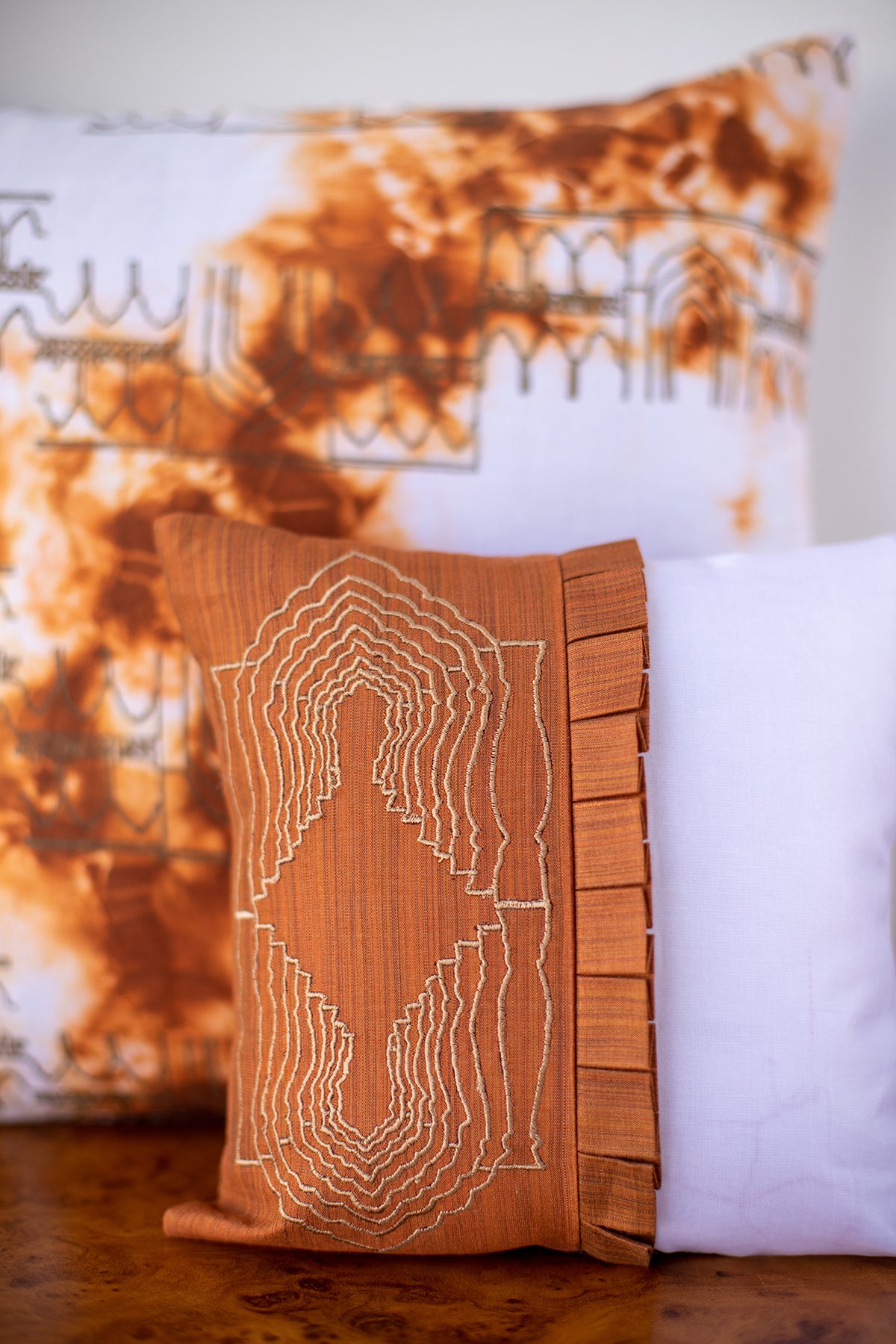 Copper & Gold Pinkcity Embroidered Cushion & Runner Set