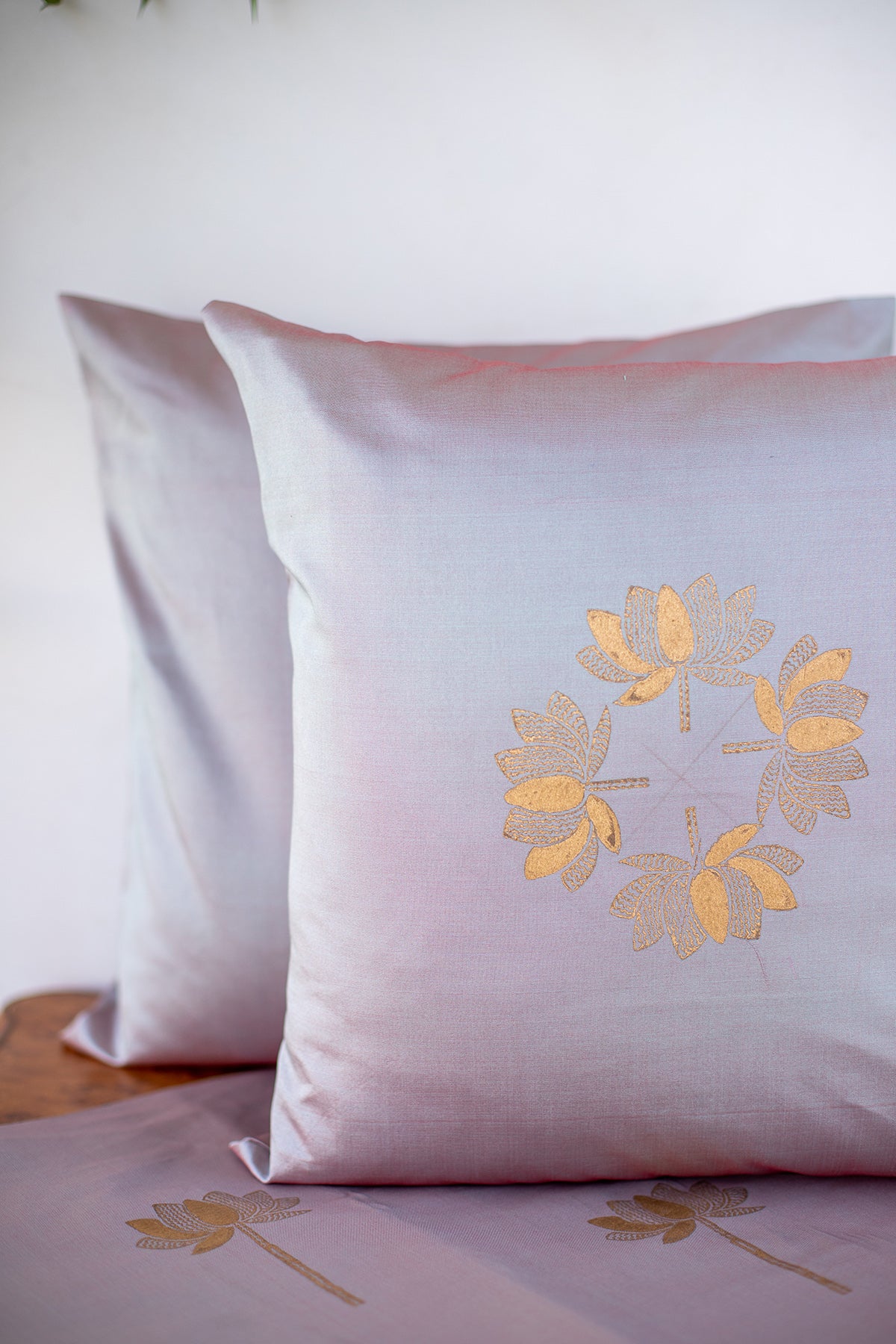 Silver Lotus Cushion Runner Set