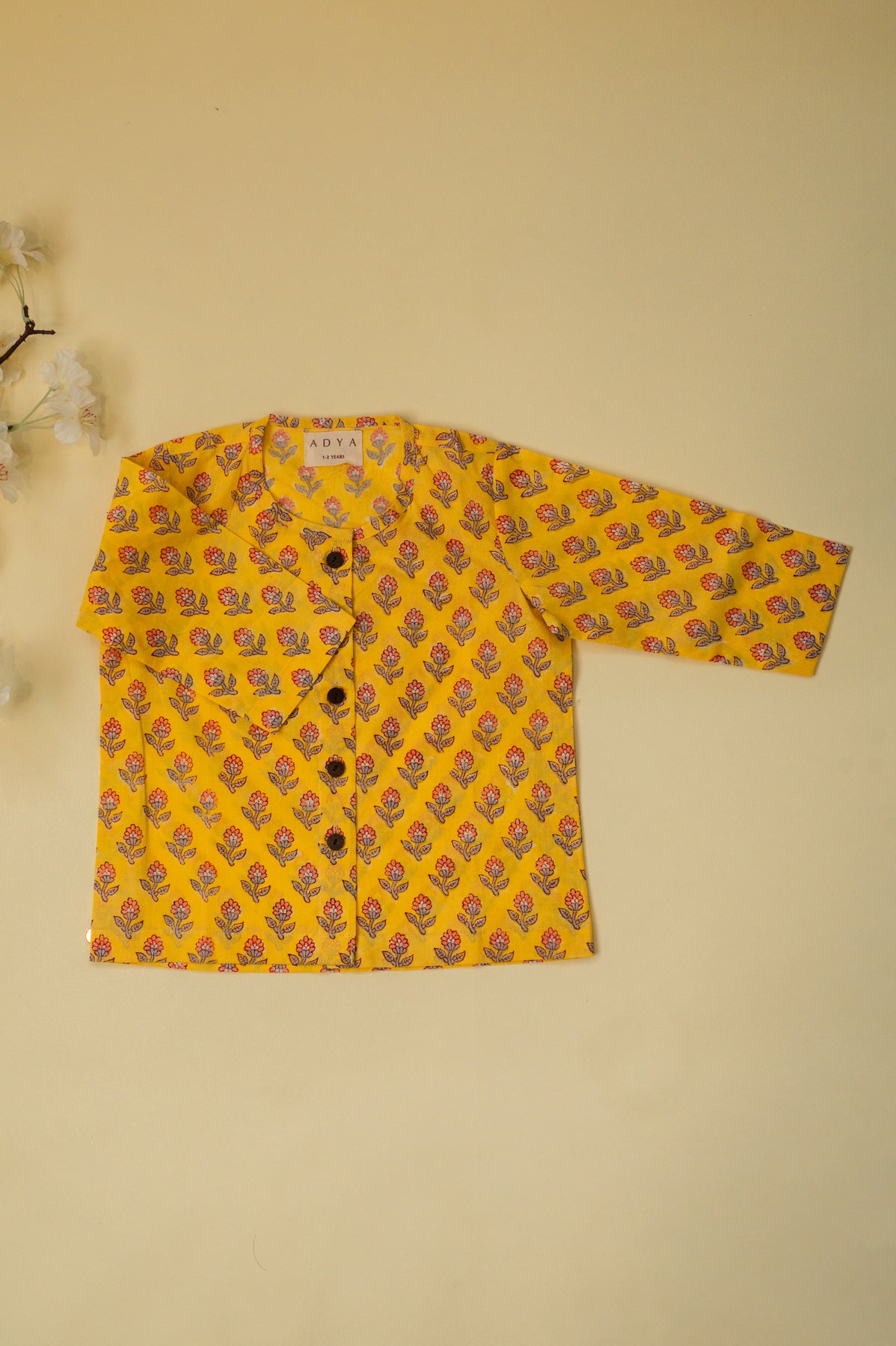 Yellow Stripes Block Print Kurta Pyjama