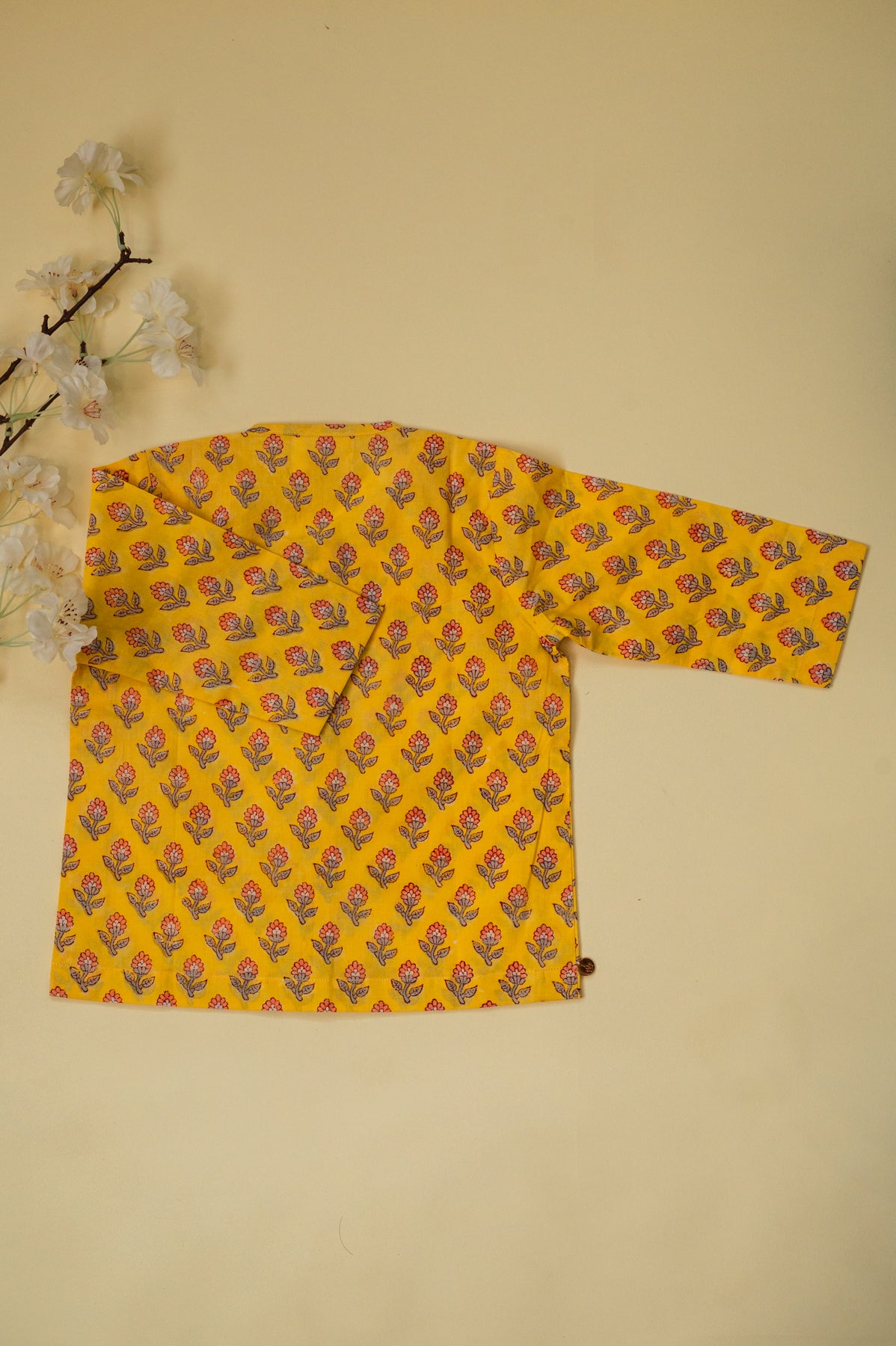 Yellow Stripes Block Print Kurta Pyjama