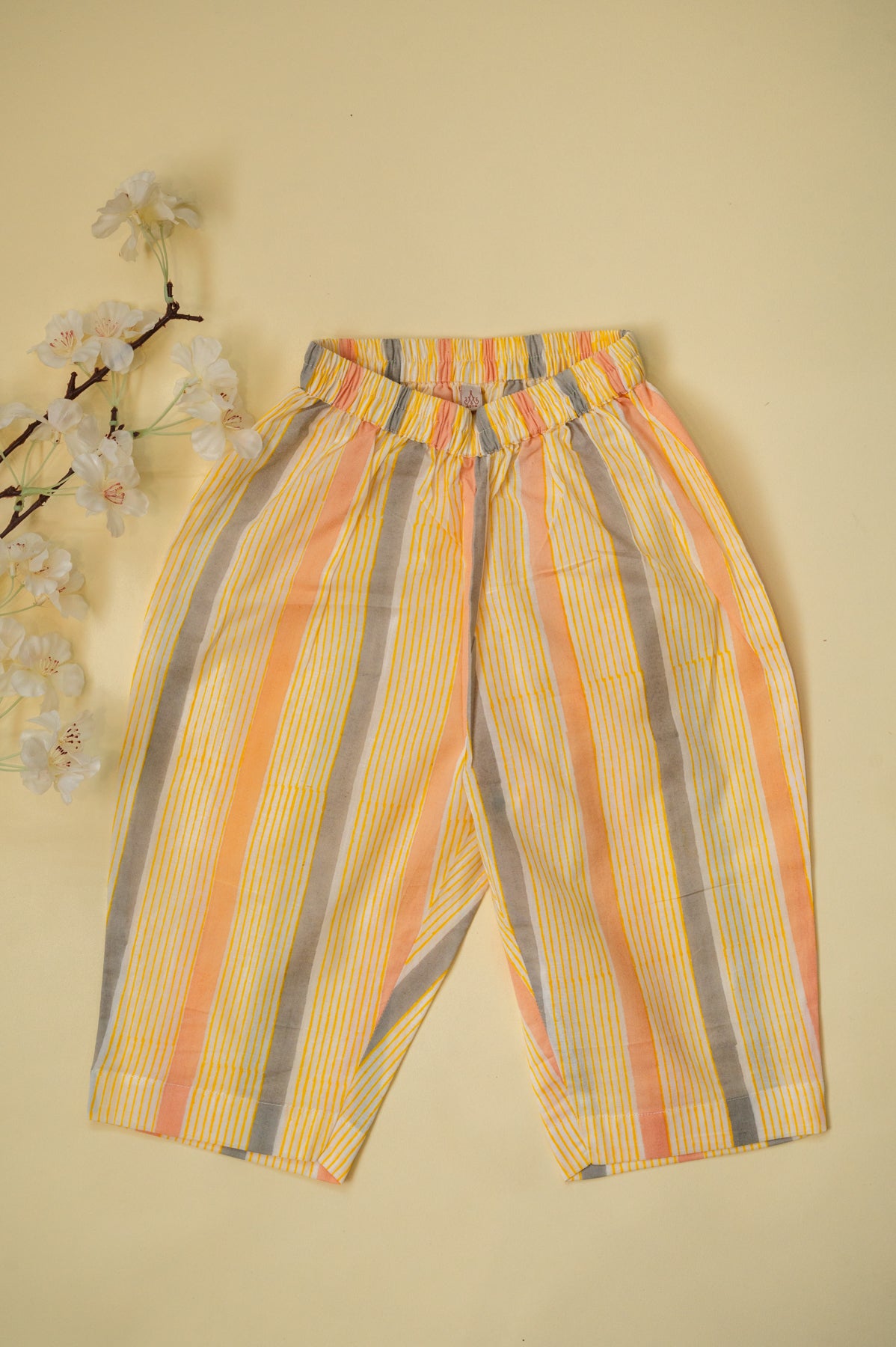 Yellow Stripes Block Print Kurta Pyjama