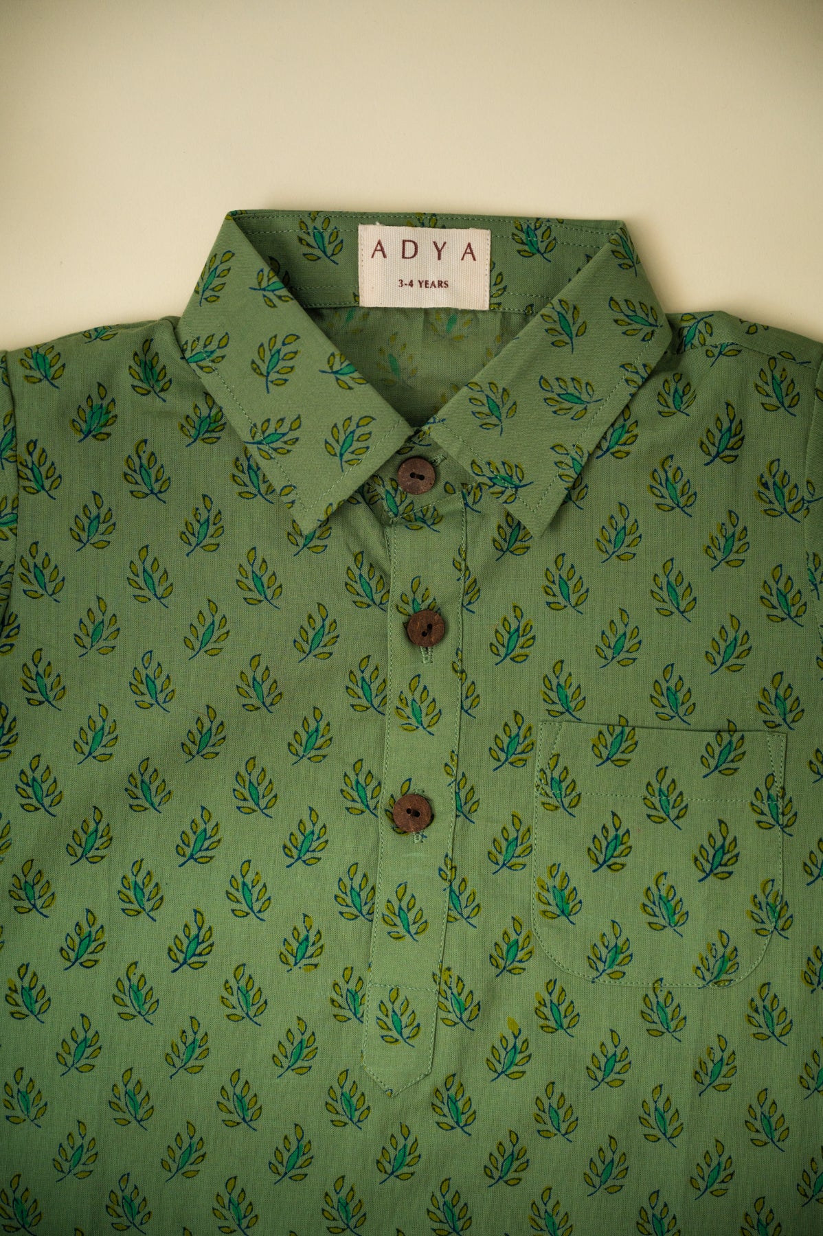 Green Leaf Block Print Boys Kurta