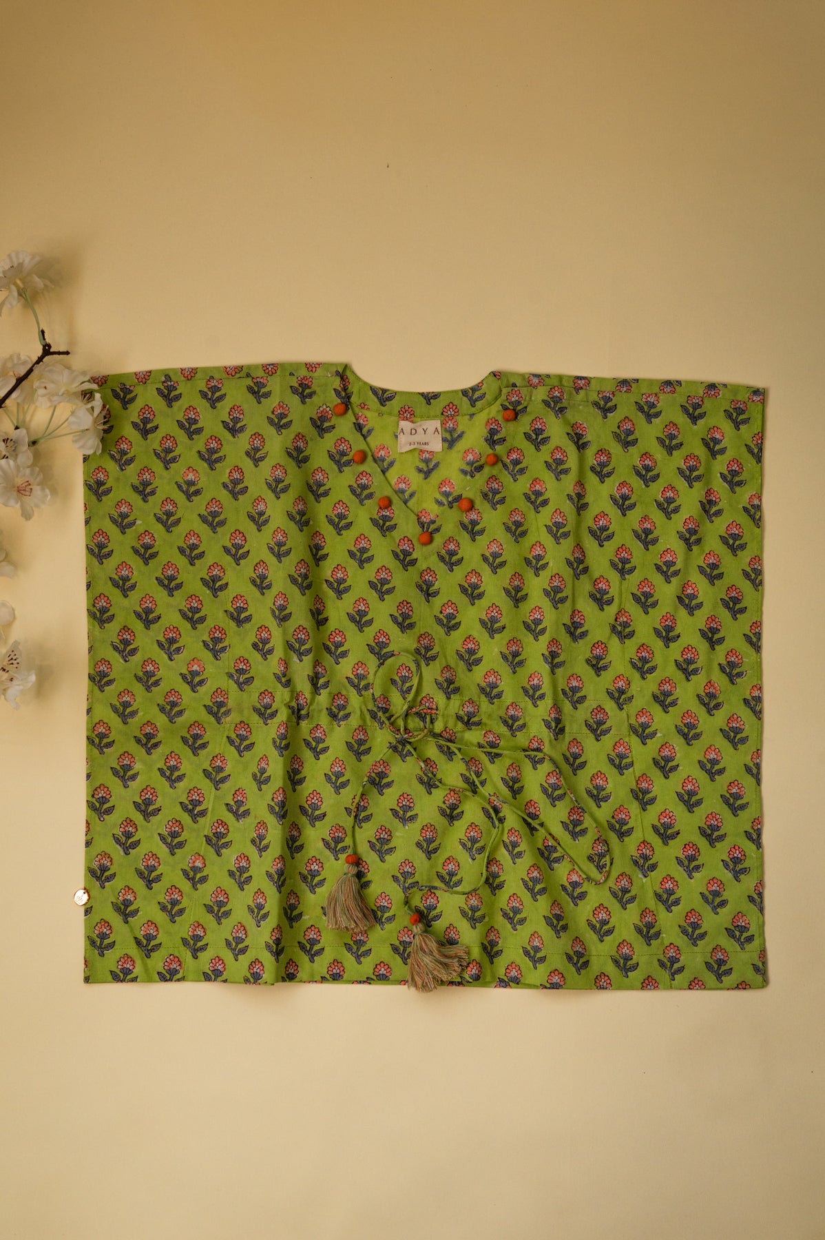 Green Floral Girl Kaftan Set