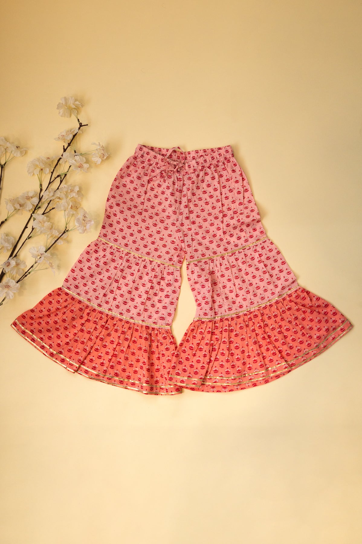 Pink Ombre Floral Crop Top & Sharara Set