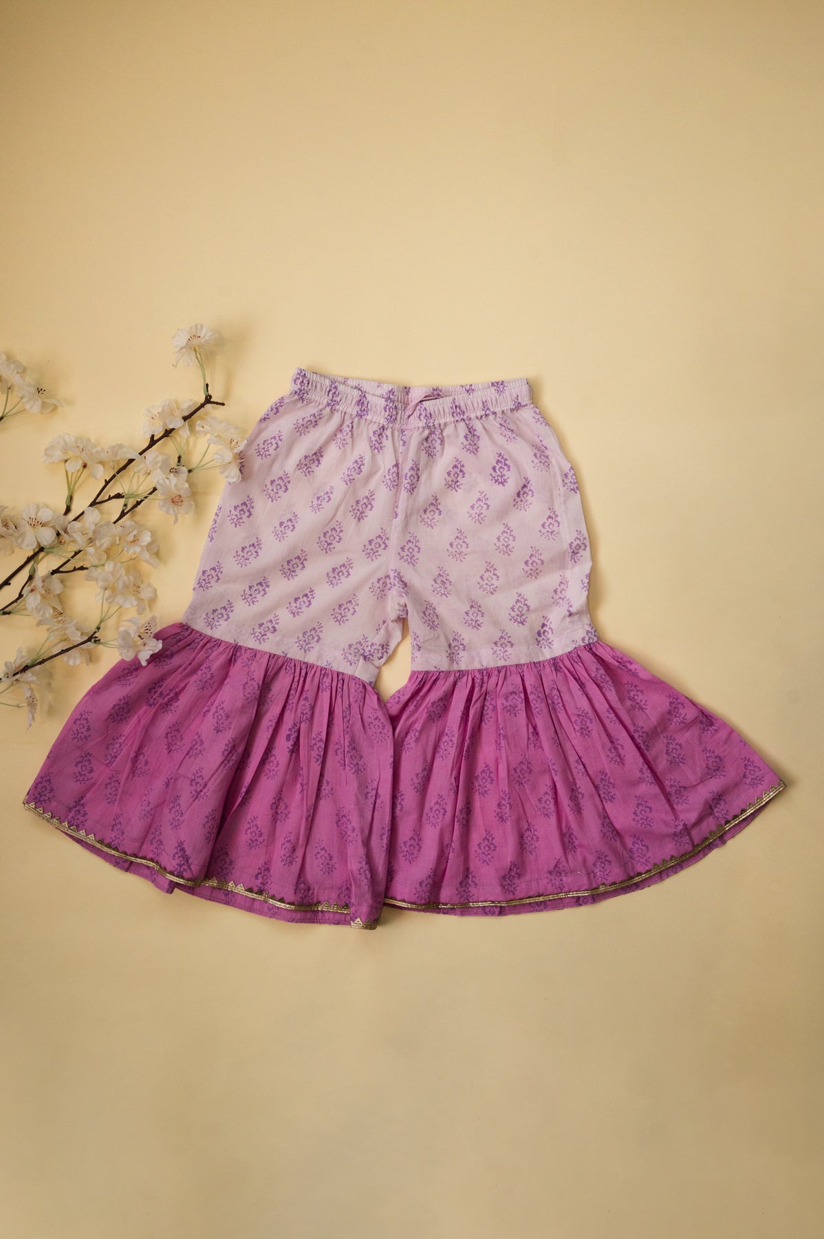 Lavender Ombre Floral Kurti Sharara Set