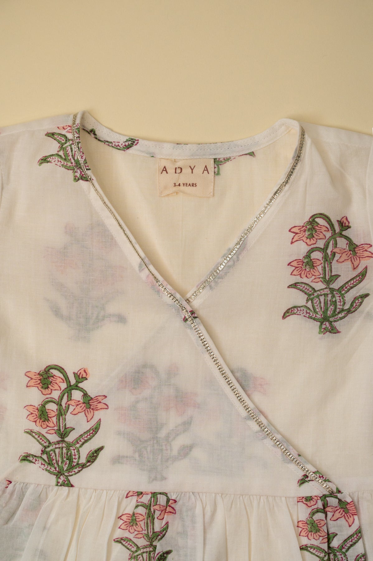 White & Peach Floral Angrakha & Sharara Set