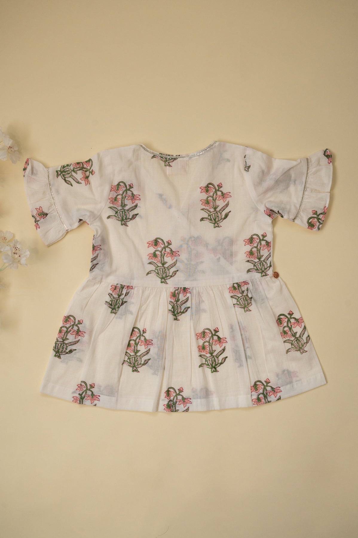 White & Peach Floral Angrakha & Sharara Set