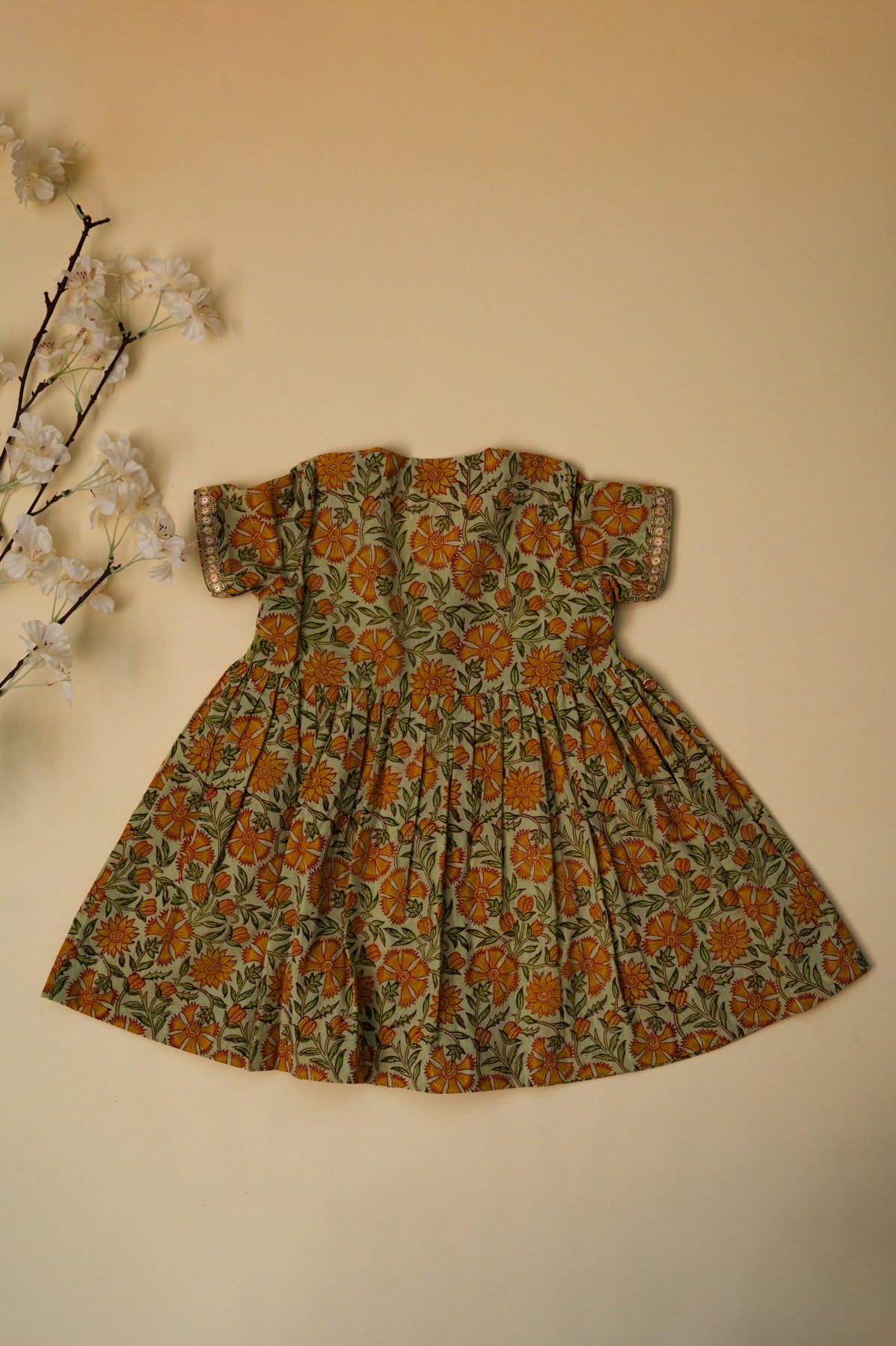 Green Floral Festive Kurti & Pant Set