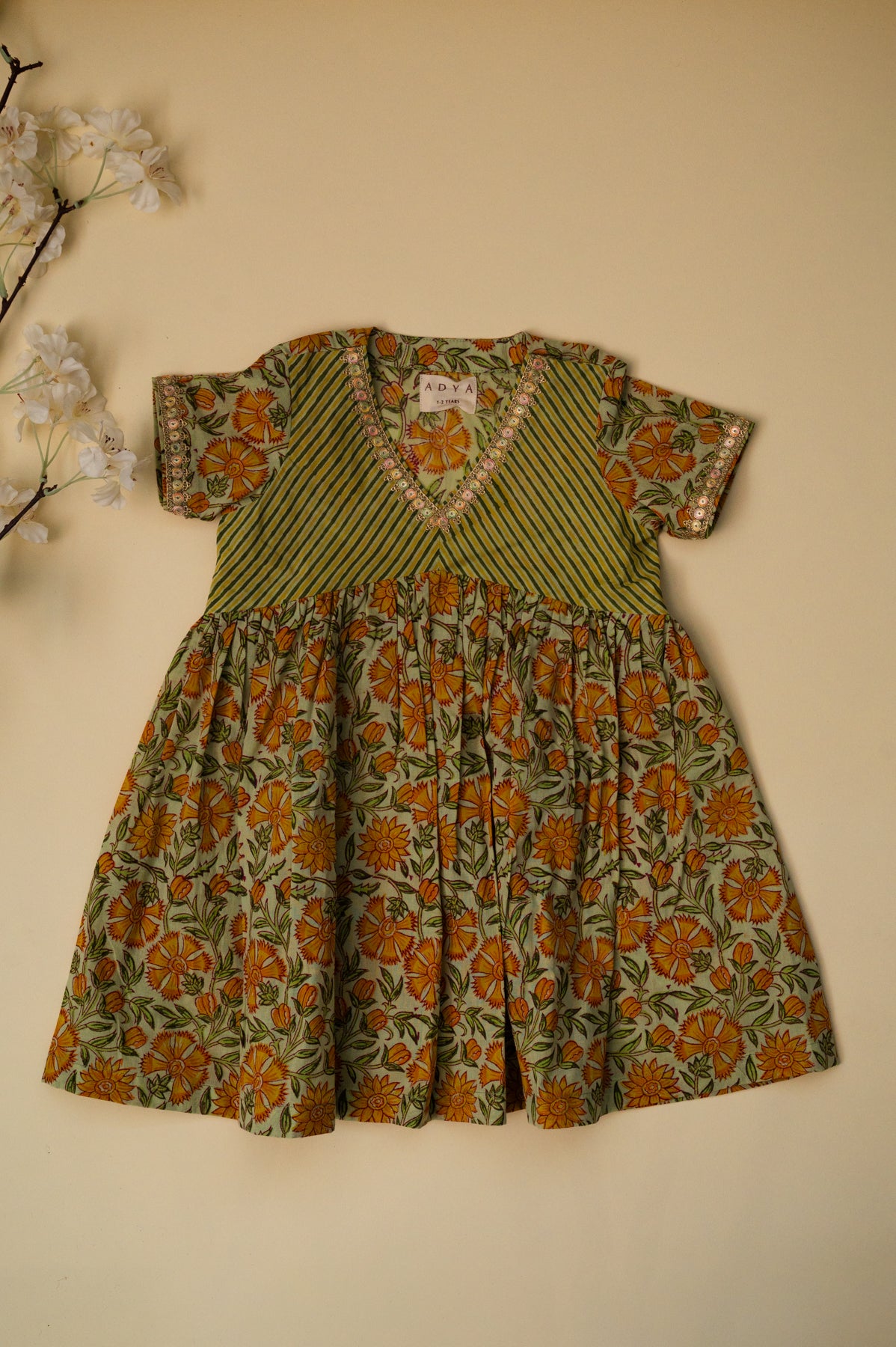 Green Floral Festive Kurti & Pant Set