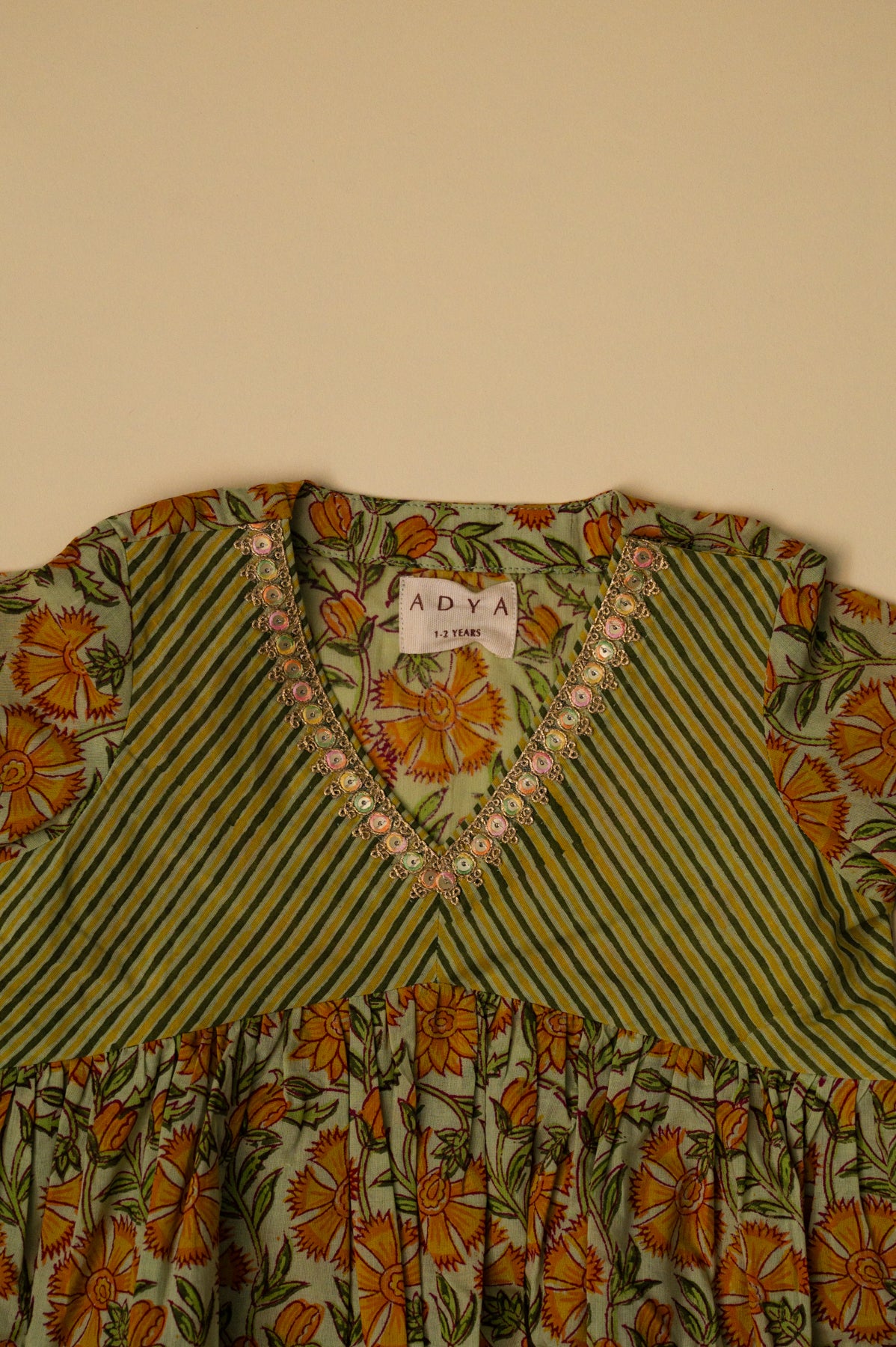 Green Floral Festive Kurti & Pant Set