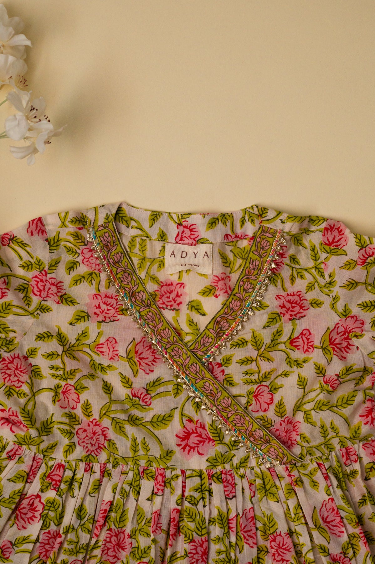 Light Yellow & Pink Floral Kurta Sharara Set