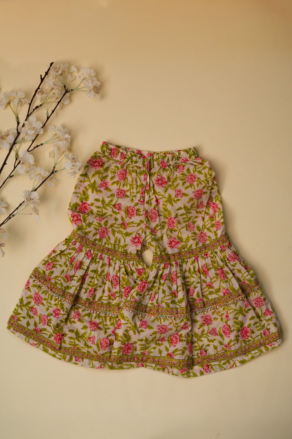 Light Yellow & Pink Floral Kurta Sharara Set