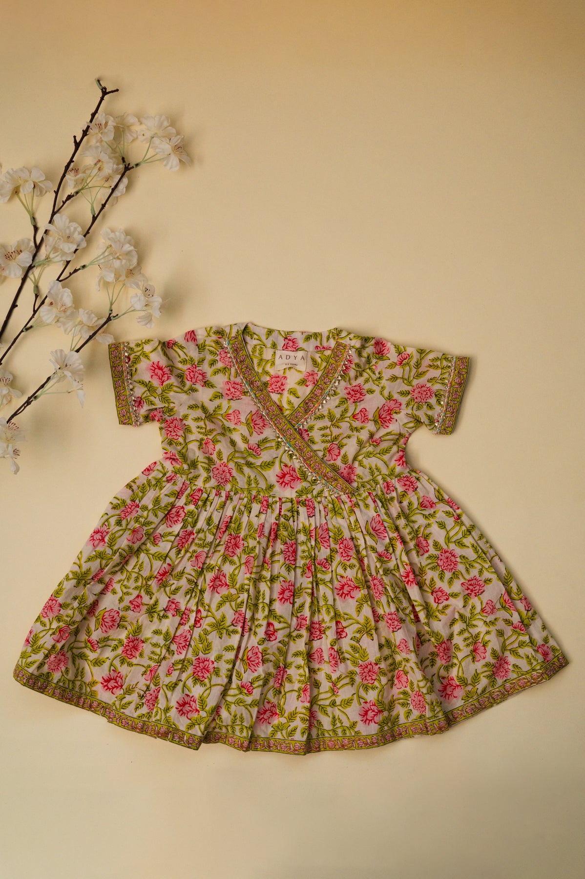 Light Yellow & Pink Floral Kurta Sharara Set