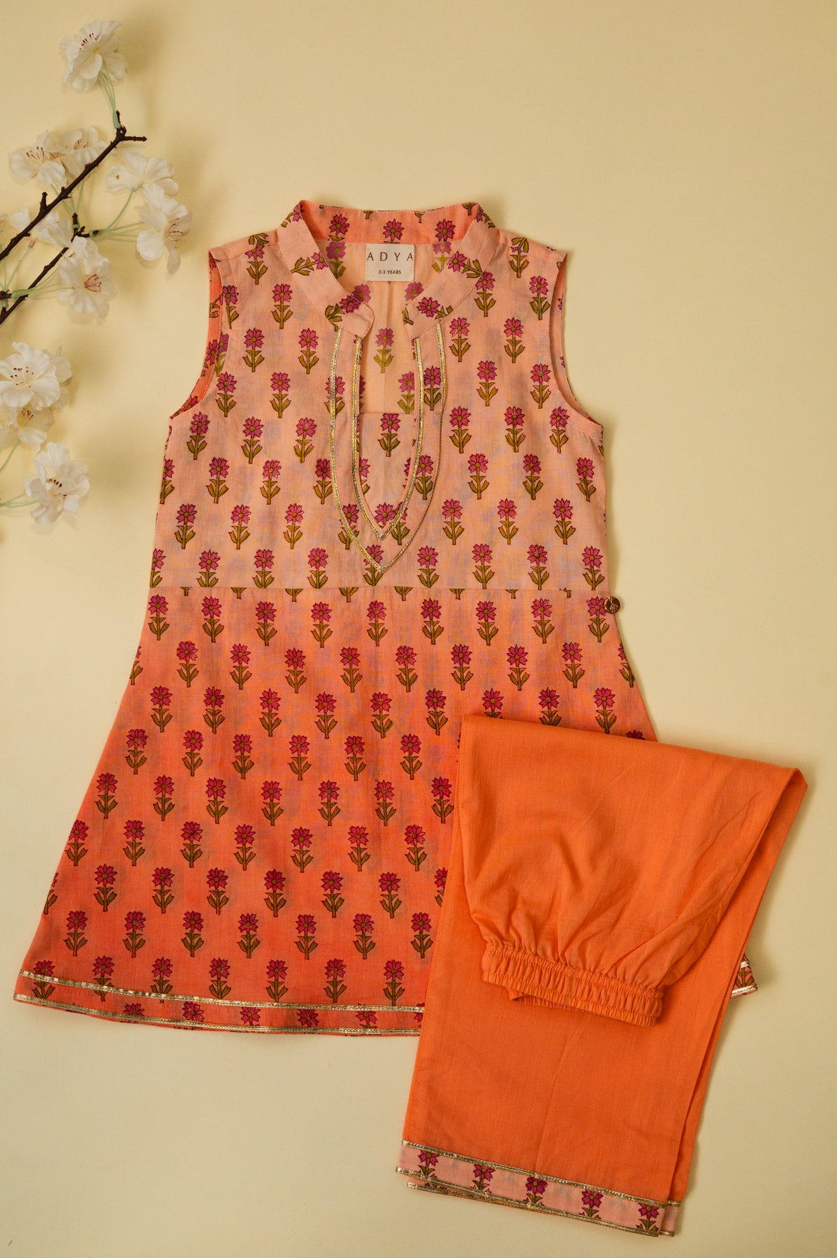 Peach Ombre Floral Top With Pants