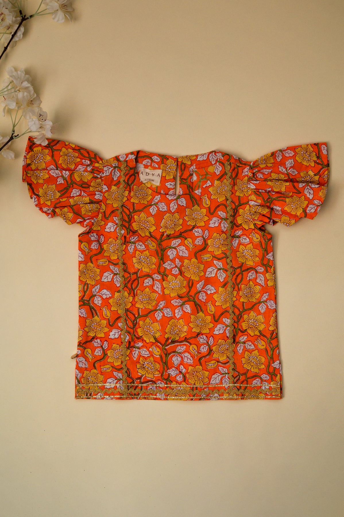 Orange Floral Jaal Kurta Sharara Set