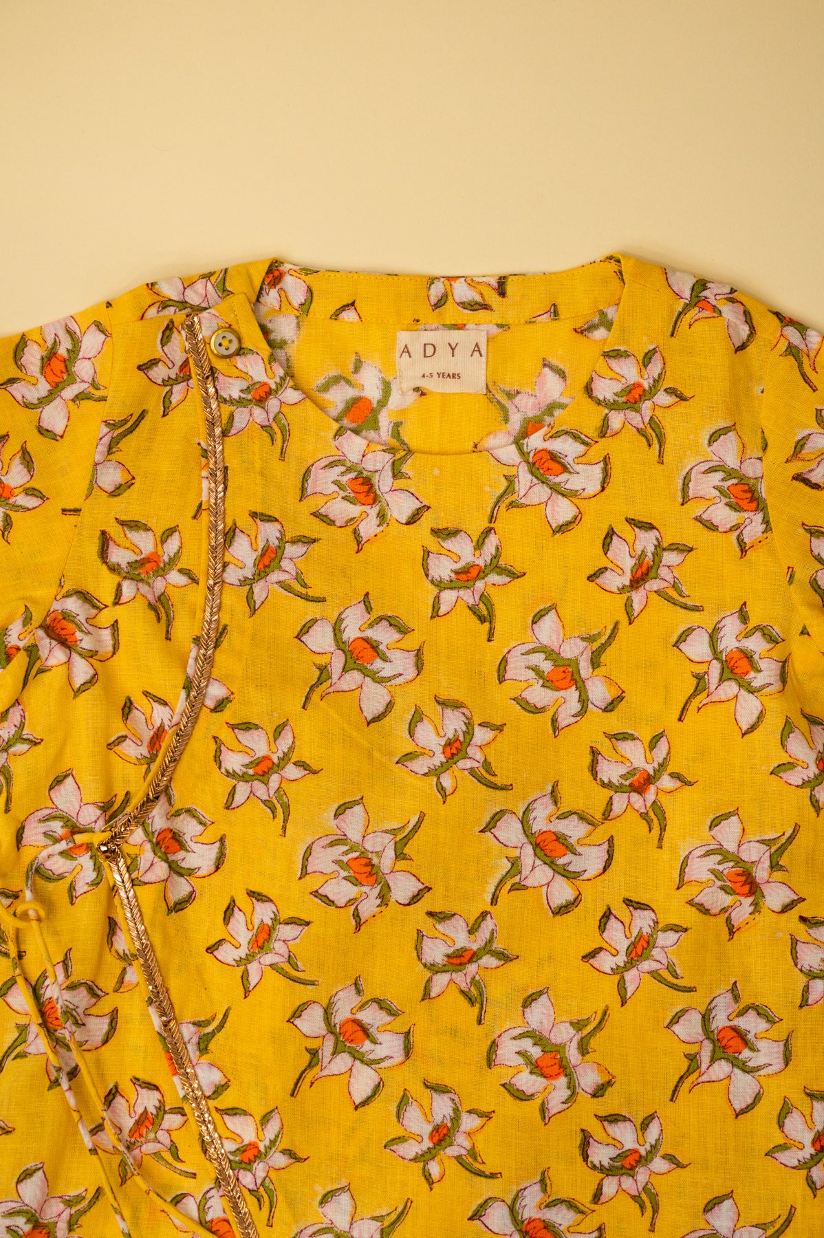 Yellow Floral Block Print Boys Angrakha Kurta