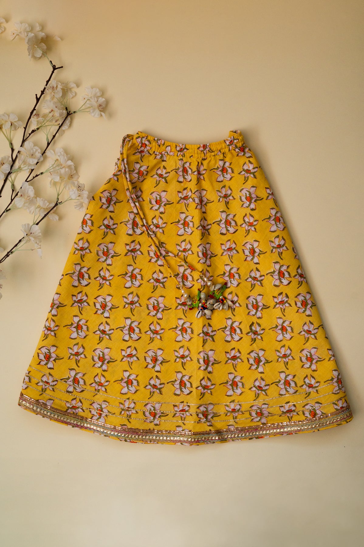 Yellow Rose Floral Kurti With Lehenga