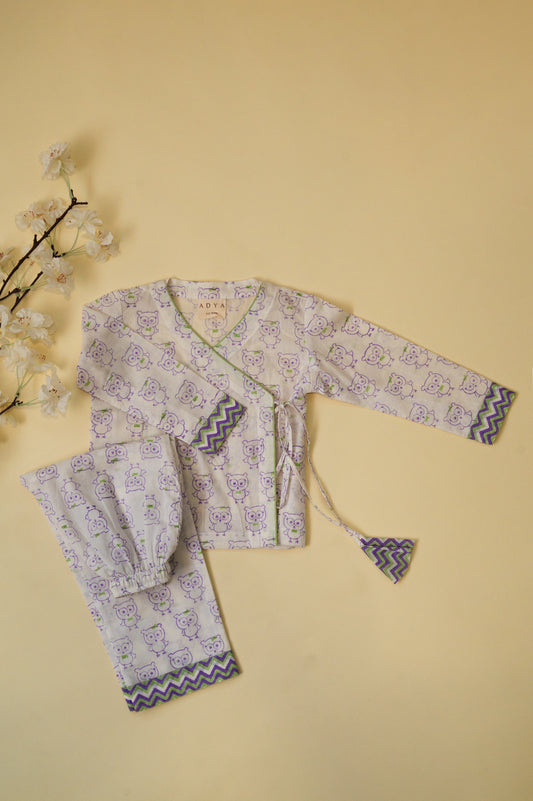 White Angrakha Owl Kids Night Suit