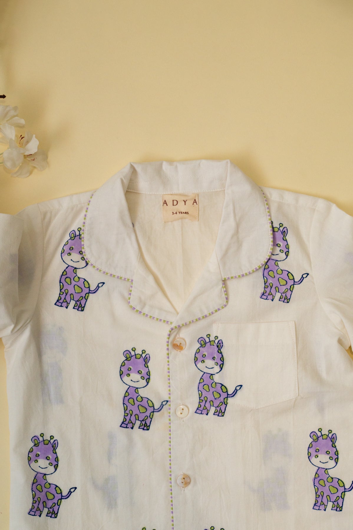 White & Lilac Giraffe Kids Night Suit